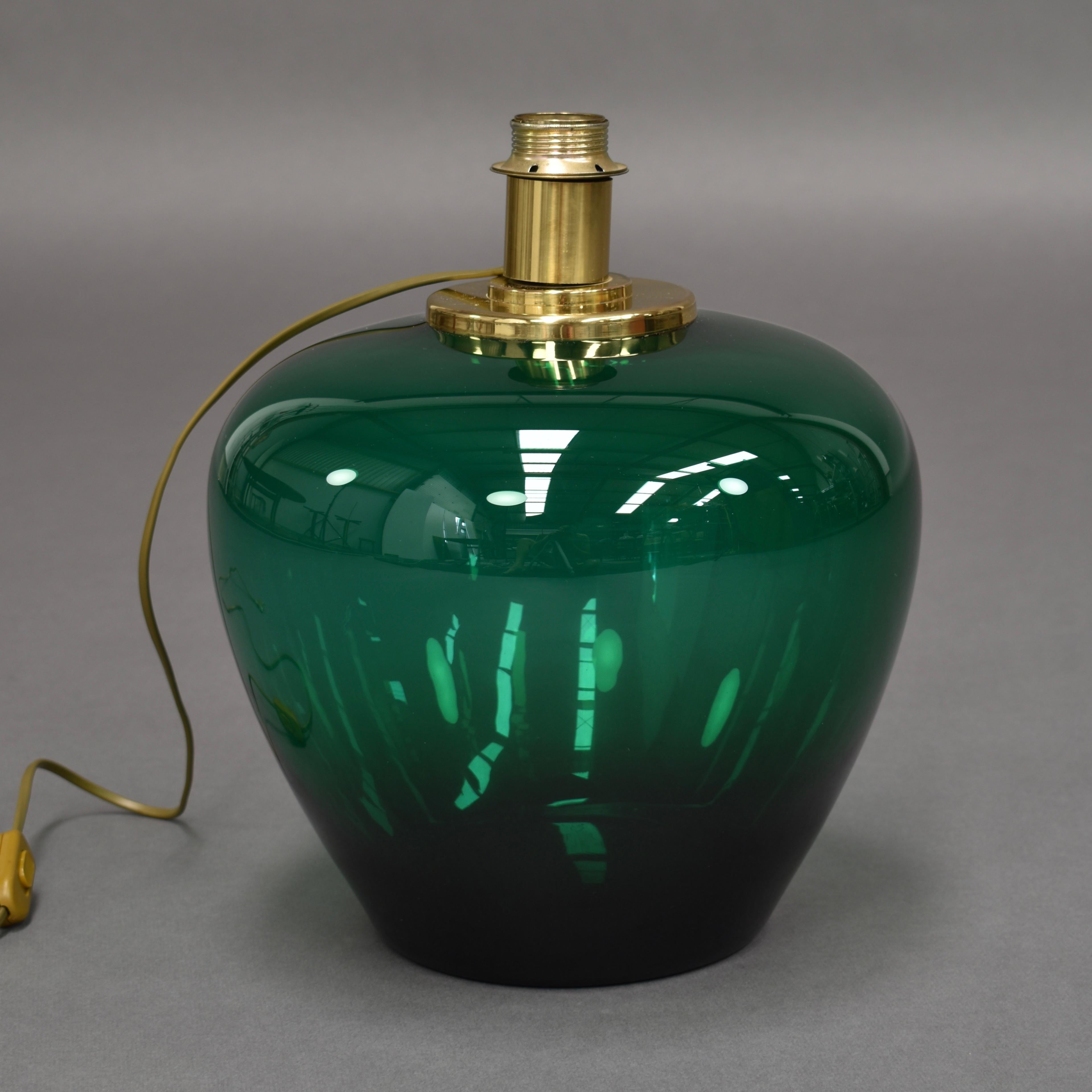 Late 20th Century Italian Emerald Green Glass and Brass Table Lamp, circa 1970
