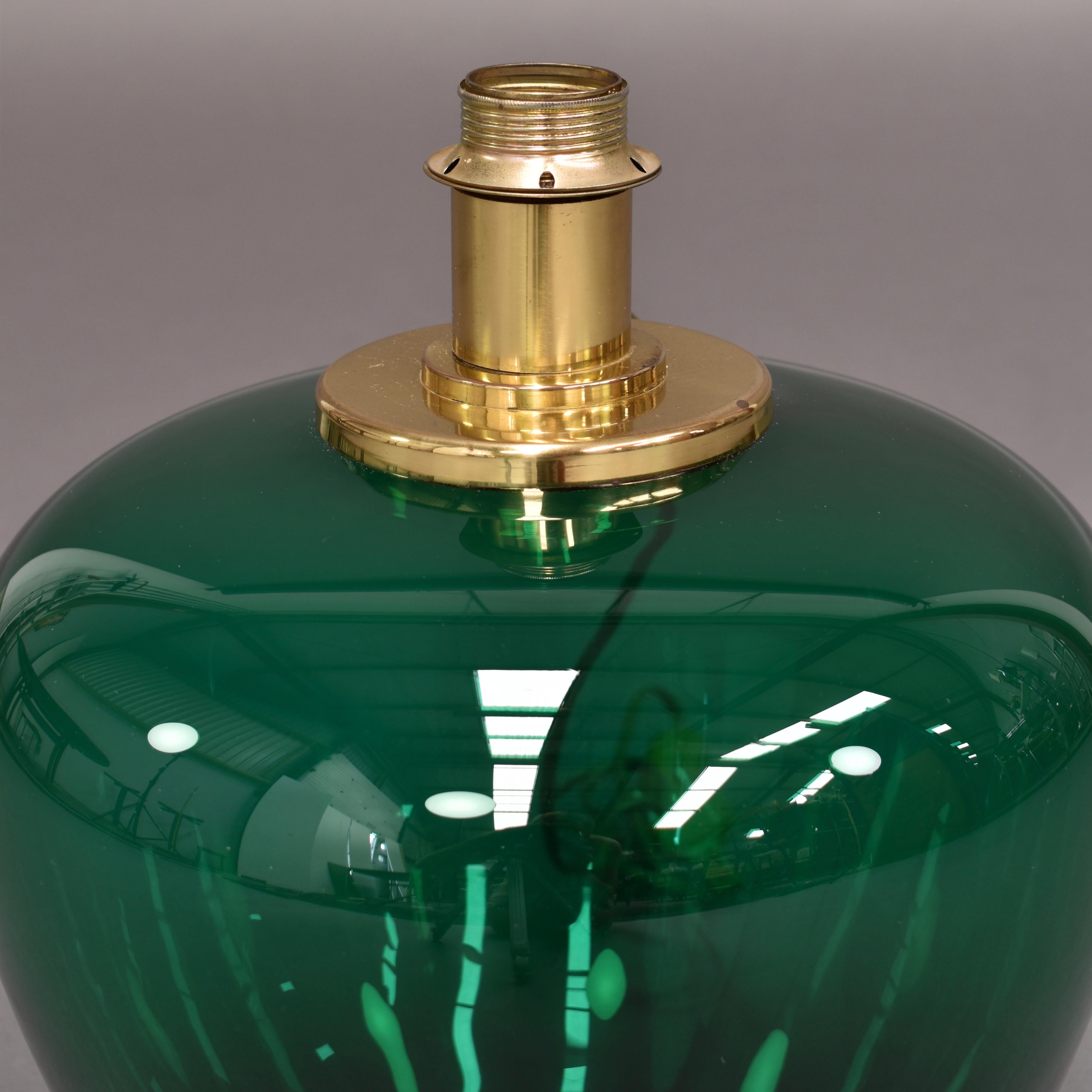 Italian Emerald Green Glass and Brass Table Lamp, circa 1970 1