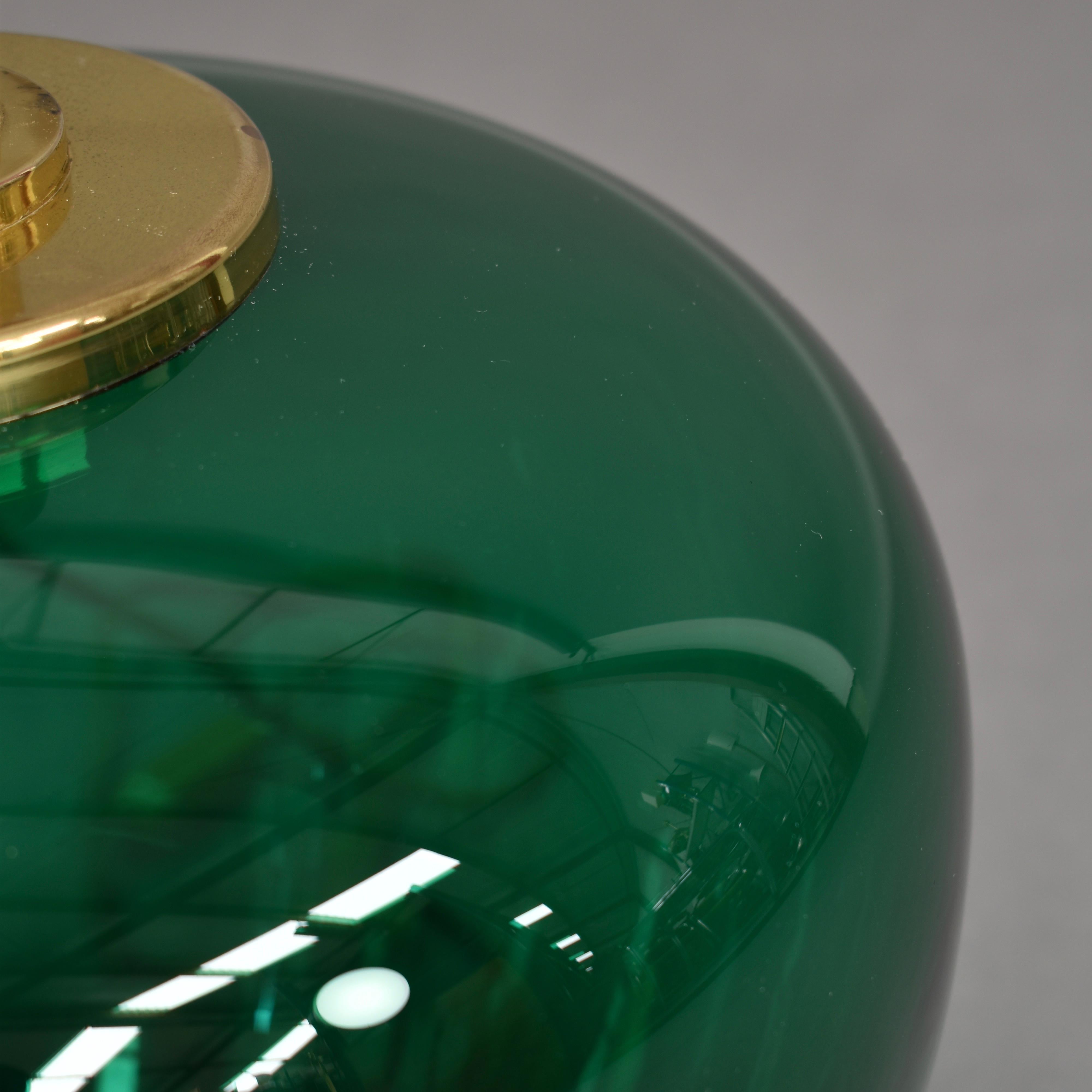 Italian Emerald Green Glass and Brass Table Lamp, circa 1970 2