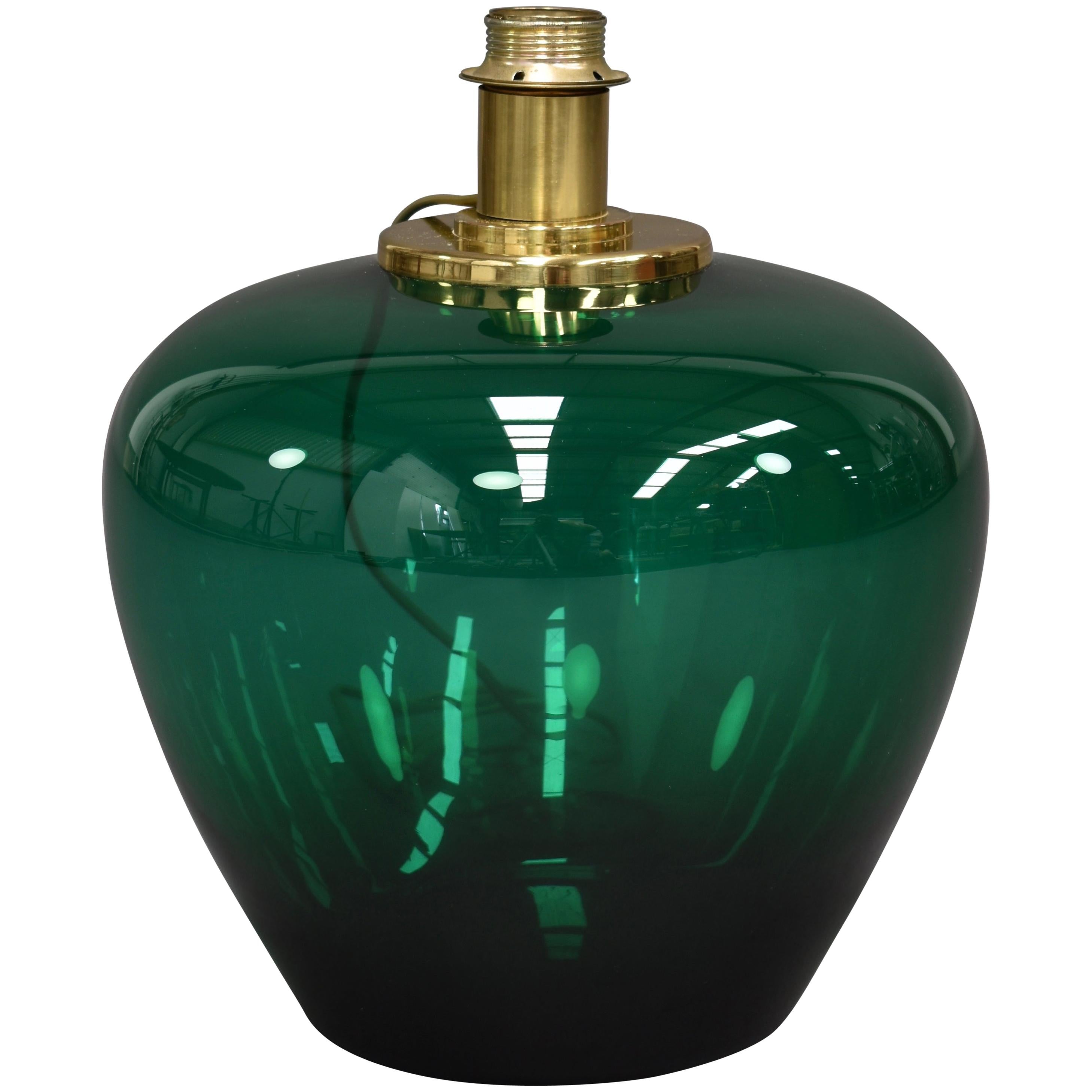 Italian Emerald Green Glass and Brass Table Lamp, circa 1970