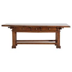 Antique Italian, Emiliana, Baroque Pearwood & Walnut 3-Drawer Table, Late 17th Century