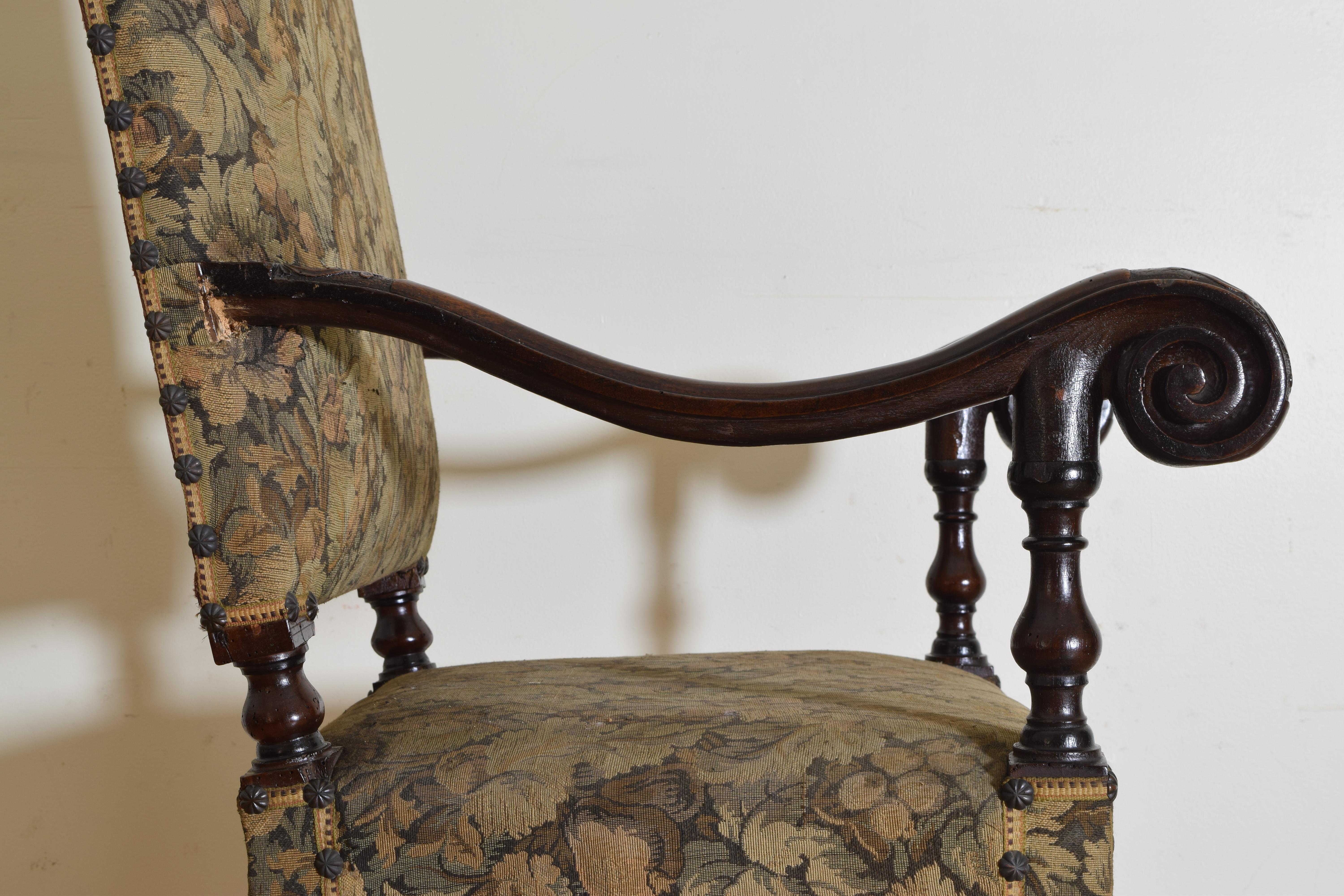 Italian, Emiliana, Baroque Large Carved & Shaped Walnut Open Armchair, ca. 1680 For Sale 2
