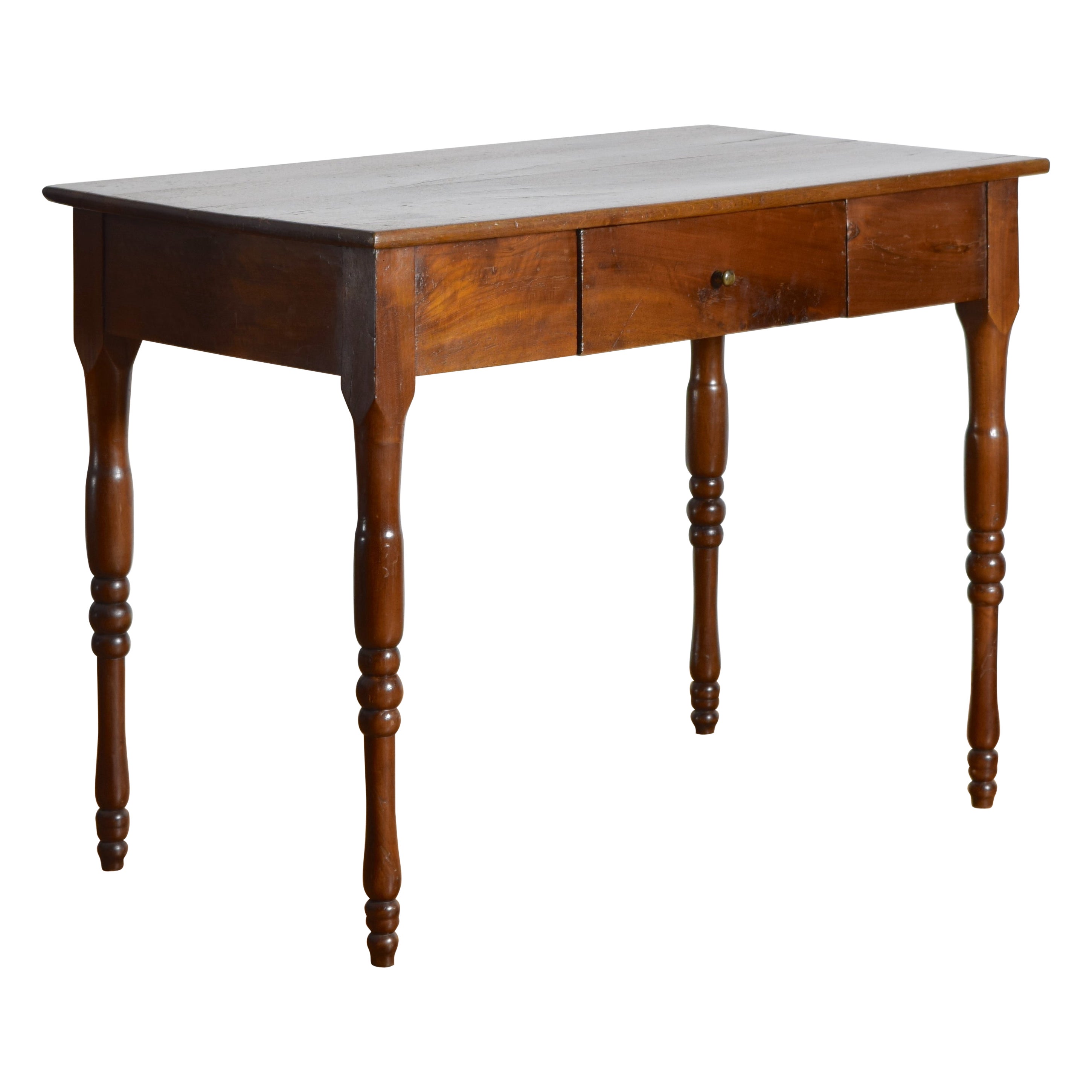 Italian, Emiliana, Late Neoclassic Turned Walnut 1-Drawer Table, ca. 1840