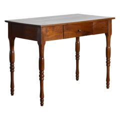 Italian, Emiliana, Late Neoclassic Turned Walnut 1-Drawer Table, ca. 1840