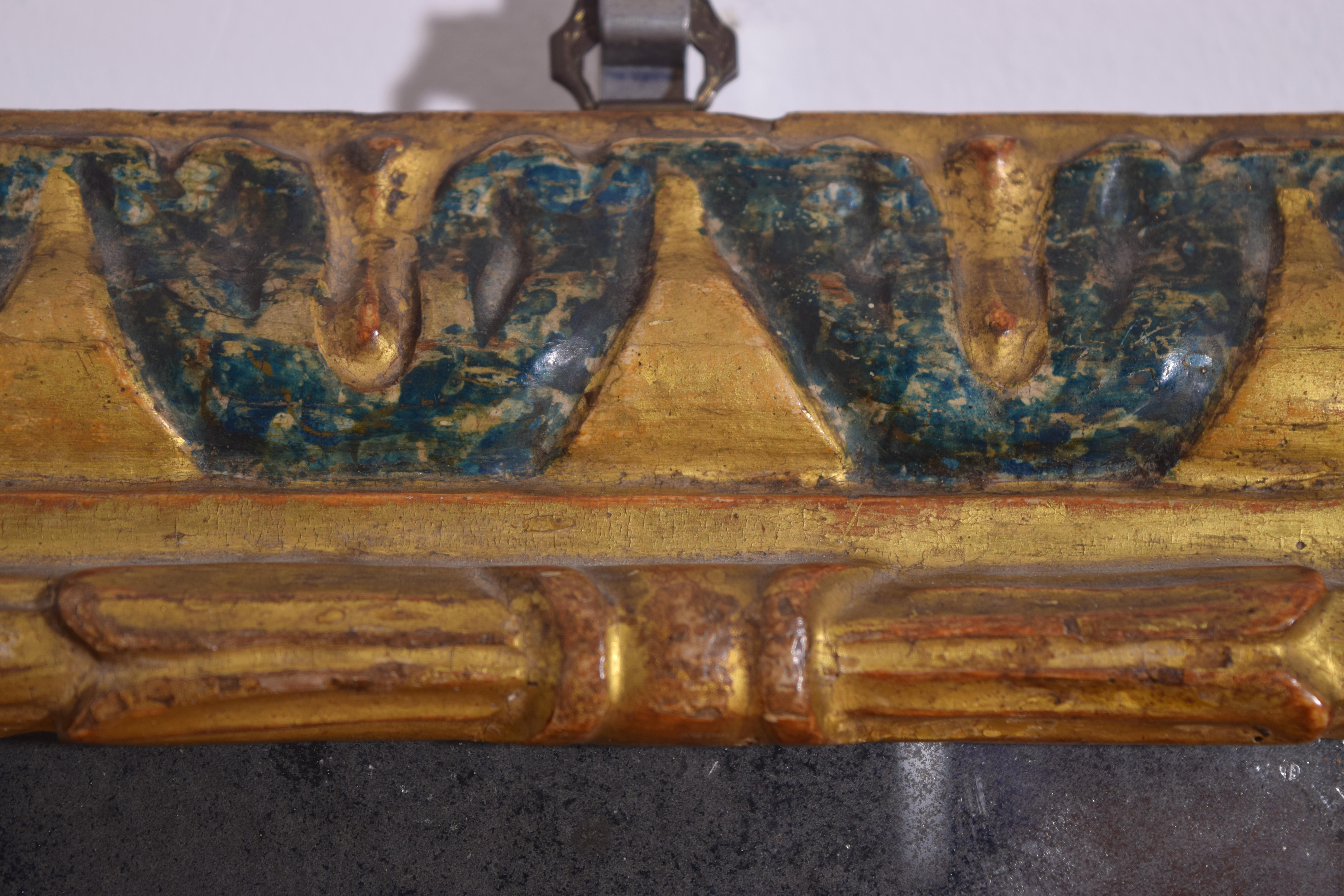 Italiano, Emiliana, Espejo de madera dorada y pintura verde del periodo Luis XIV, ca. 1725 en venta 1