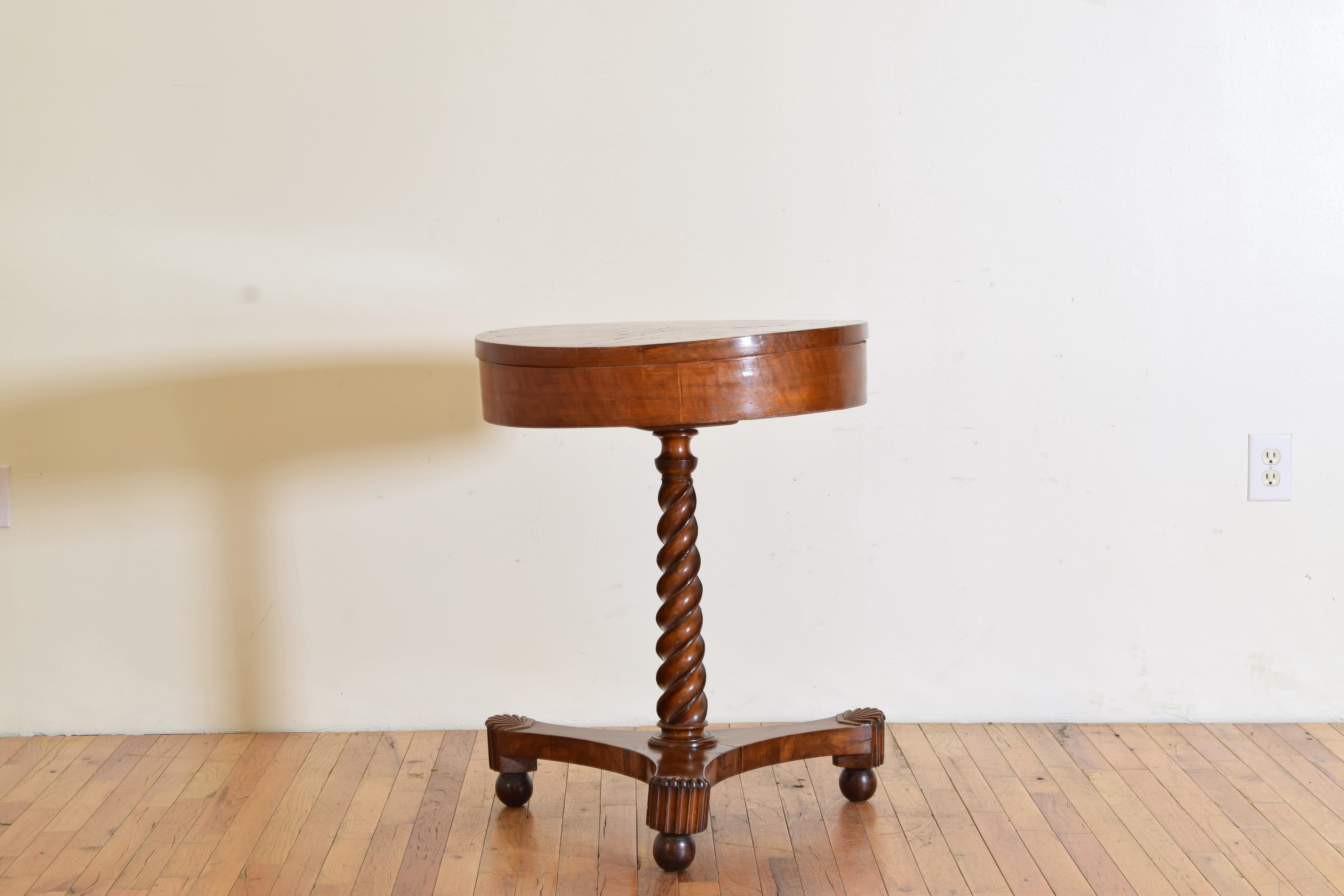 Neoclassical Italian, Emiliana, Neoclassic Turned Walnut & Inlaid Center Table. , ca. 1820-39 For Sale
