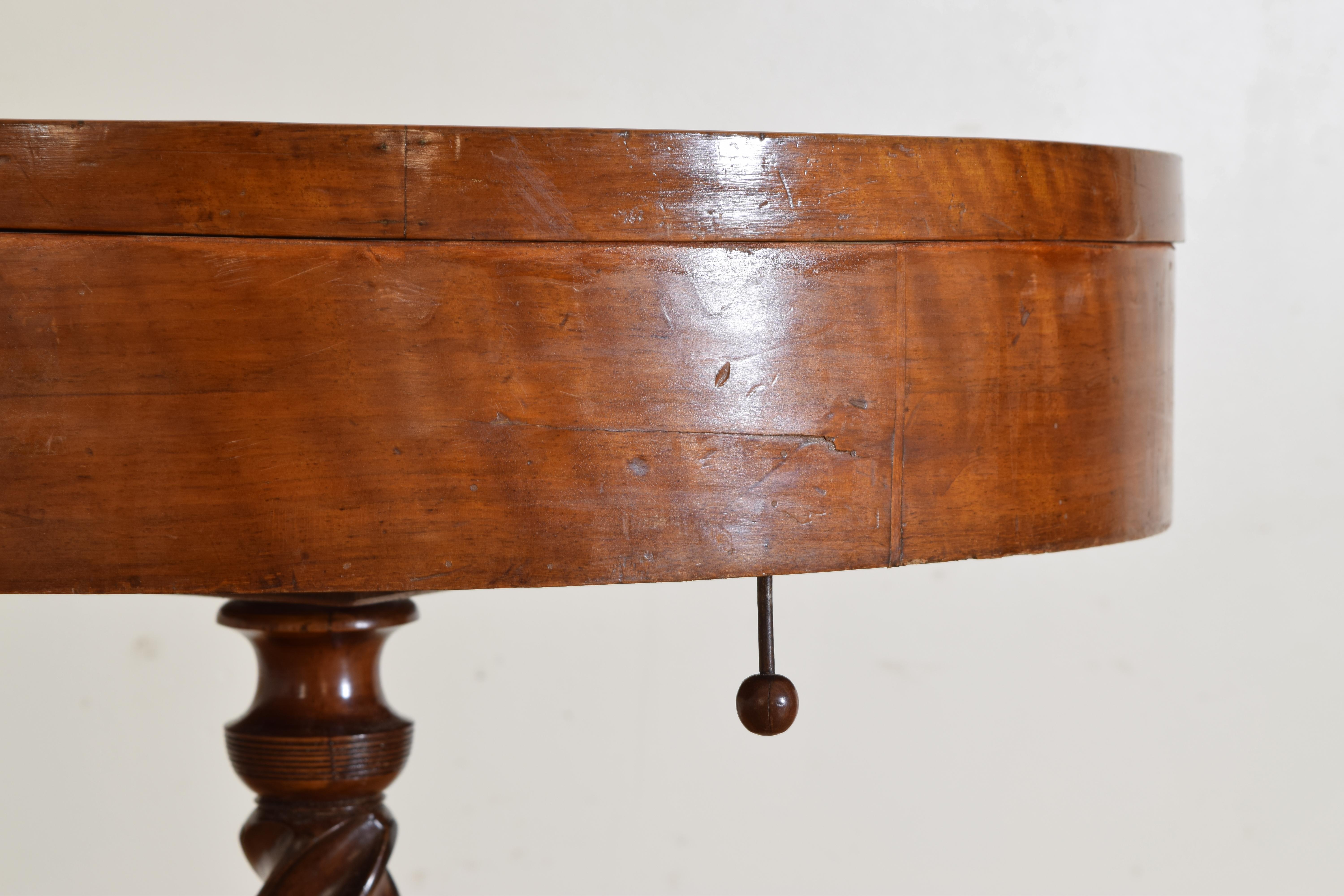 Italian, Emiliana, Neoclassic Turned Walnut & Inlaid Center Table. , ca. 1820-39 2