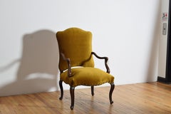 Italian, Emiliana, Rococo Period Shaped Walnut & Upholstered Armchair, ca. 1750