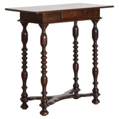 Italian, Emiliana, Turned Walnut 1-Drawer Table, Early 18th Century