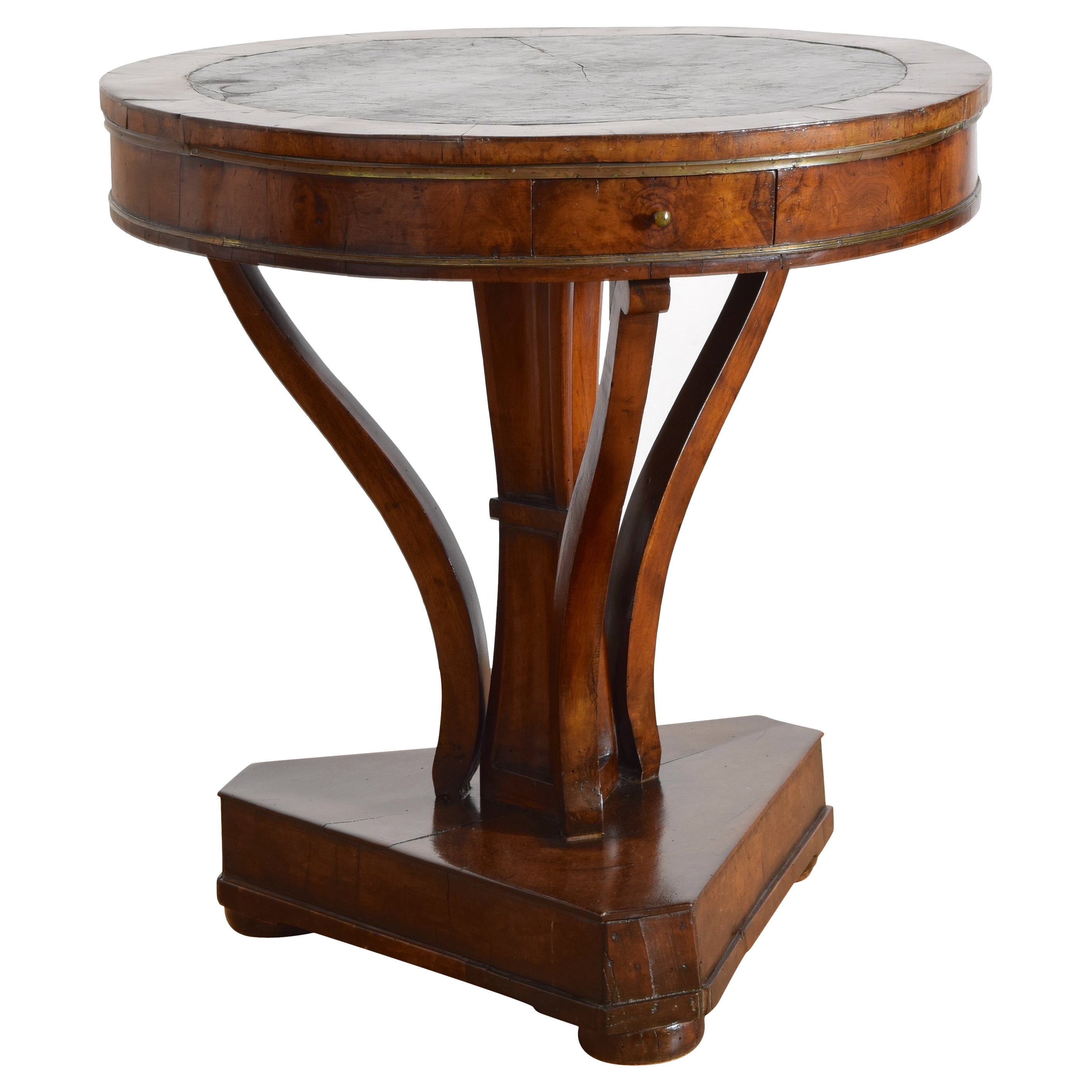 Italian, Emiliana, Walnut 3-Drawer Leather-Top Center Table, 1st quarter 19thc. in vendita
