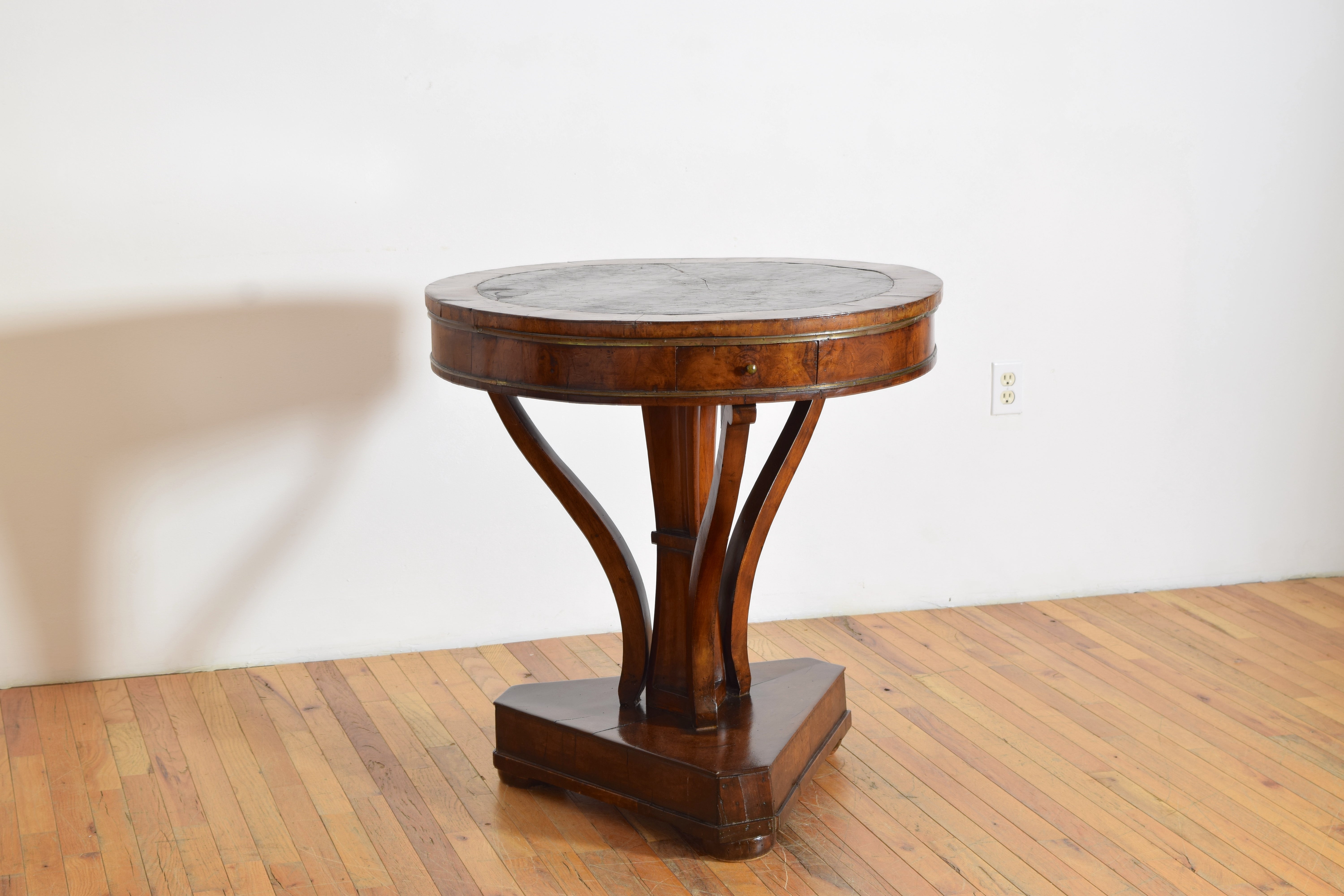Italian, Emiliana, Walnut 3-Drawer Leather-Top Center Table, 1st quarter 19thc.