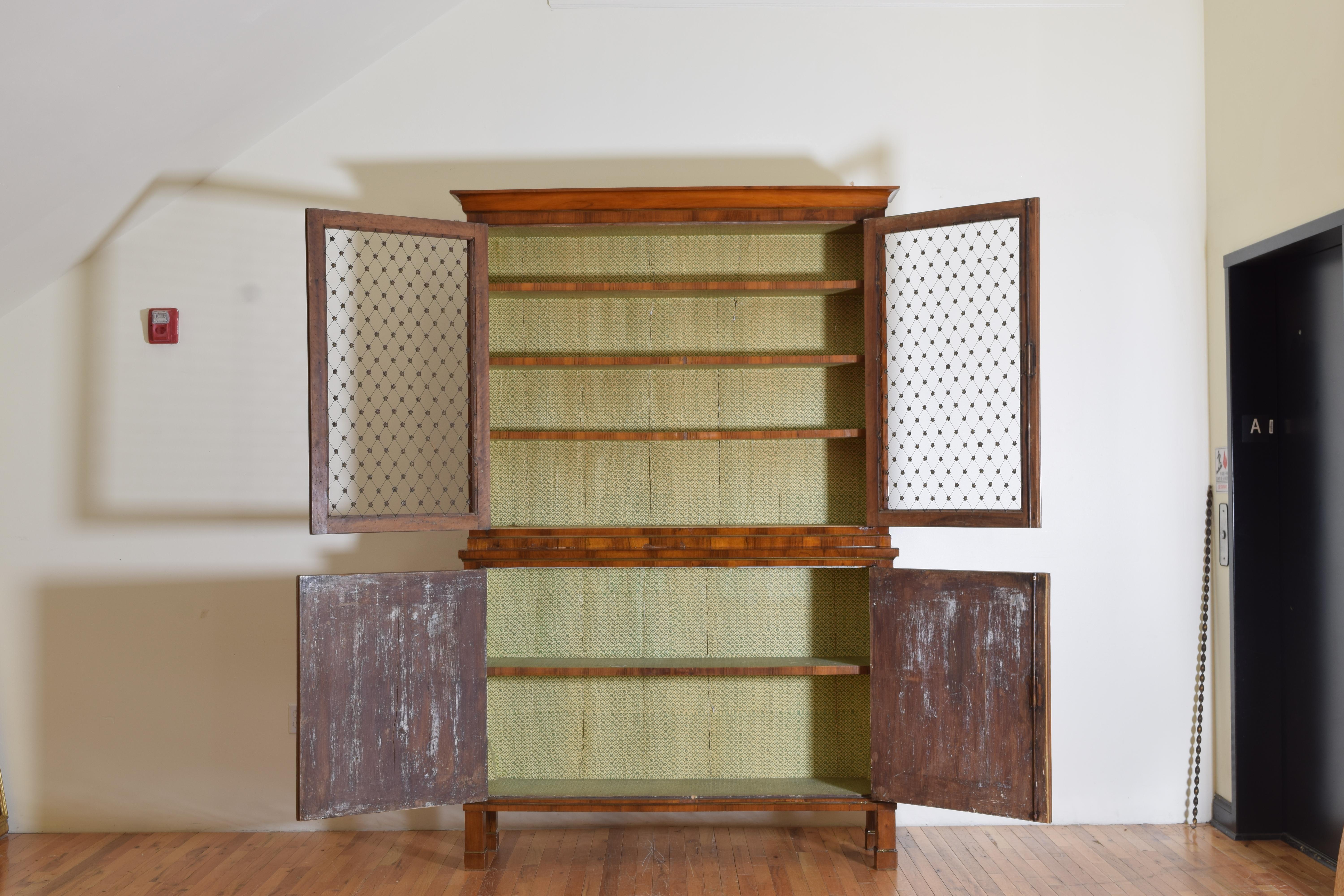 Italian, Emiliana, Walnut and Brass Bookcase Cabinet, 2nd Quarter 19th Century In Good Condition In Atlanta, GA