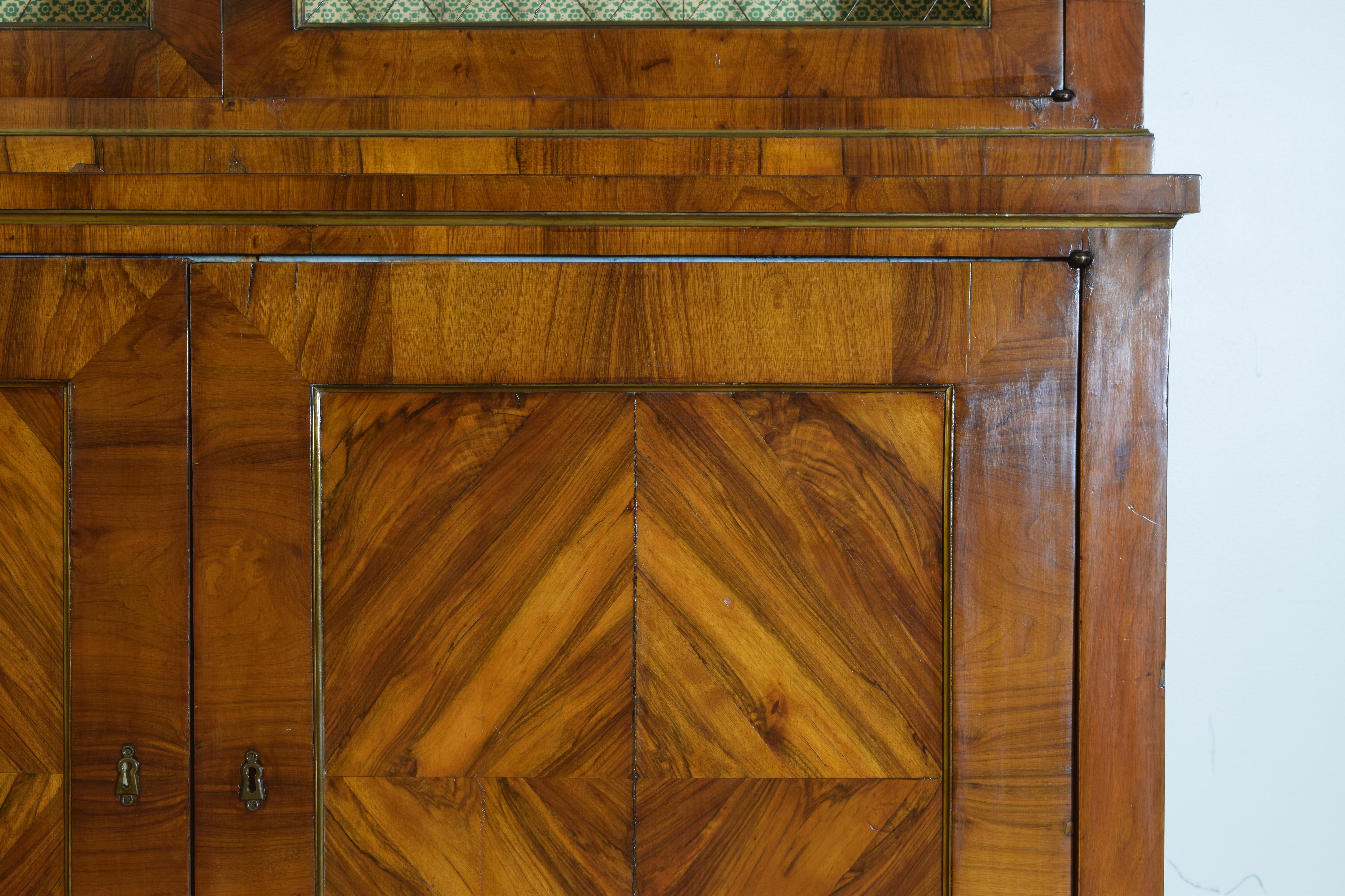 Italian, Emiliana, Walnut and Brass Bookcase Cabinet, 2nd Quarter 19th Century 1