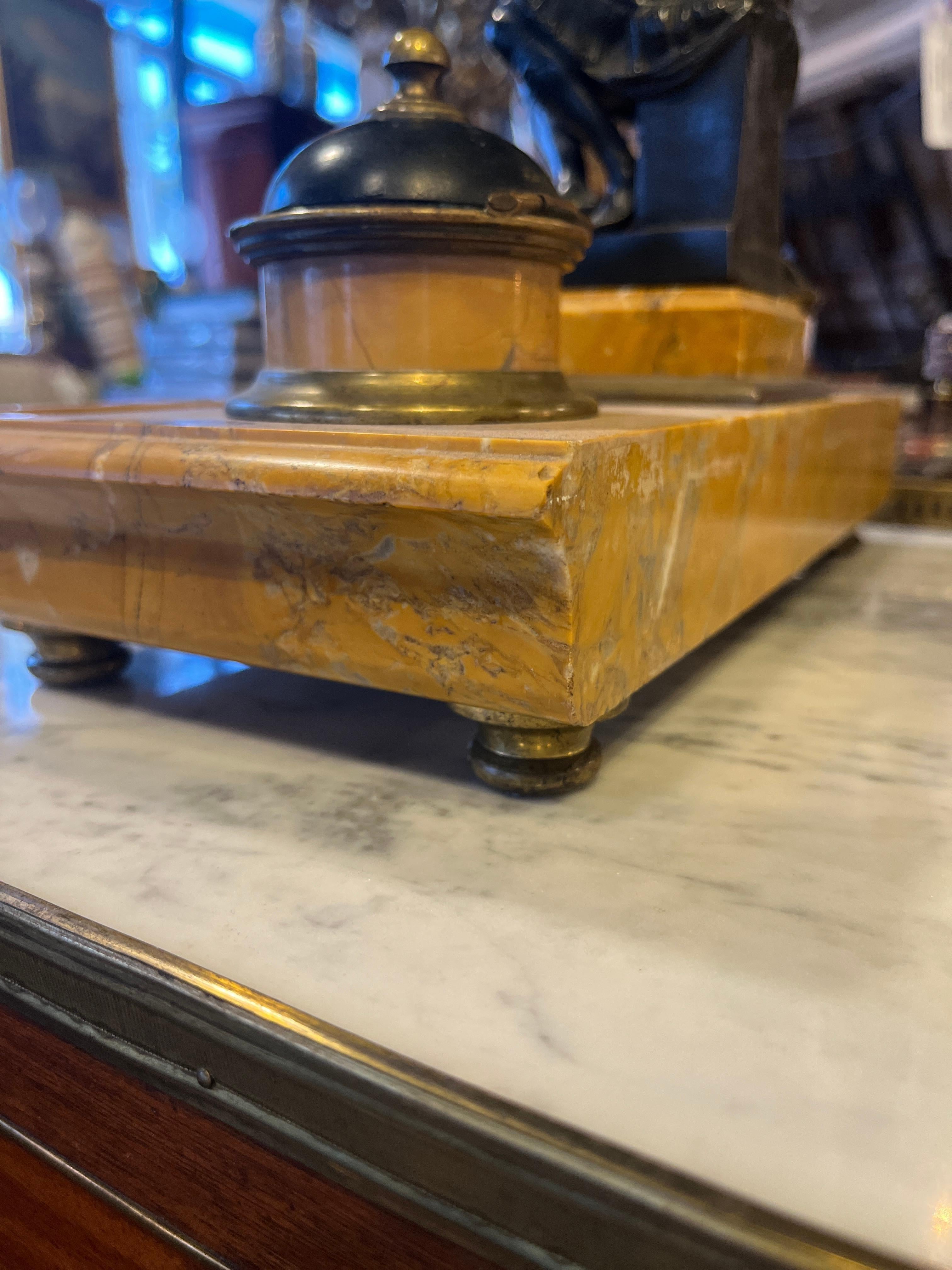 Italian Empire Bronze Sienna Marble Ink Well For Sale 5