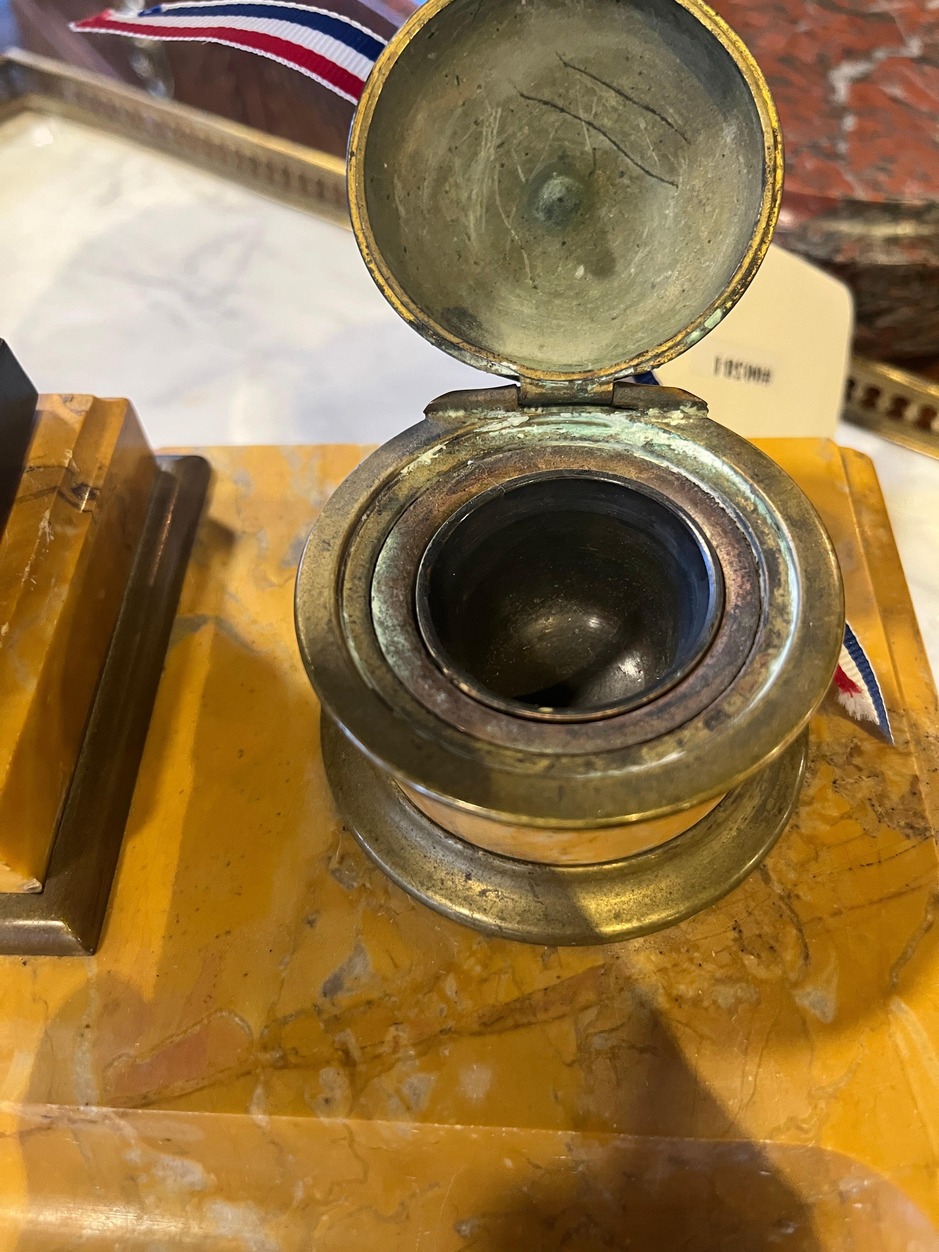 Italian Empire Bronze Sienna Marble Ink Well. Unique piece purchased in France. Age appropriate wear, see detailed photos or message us with questions.