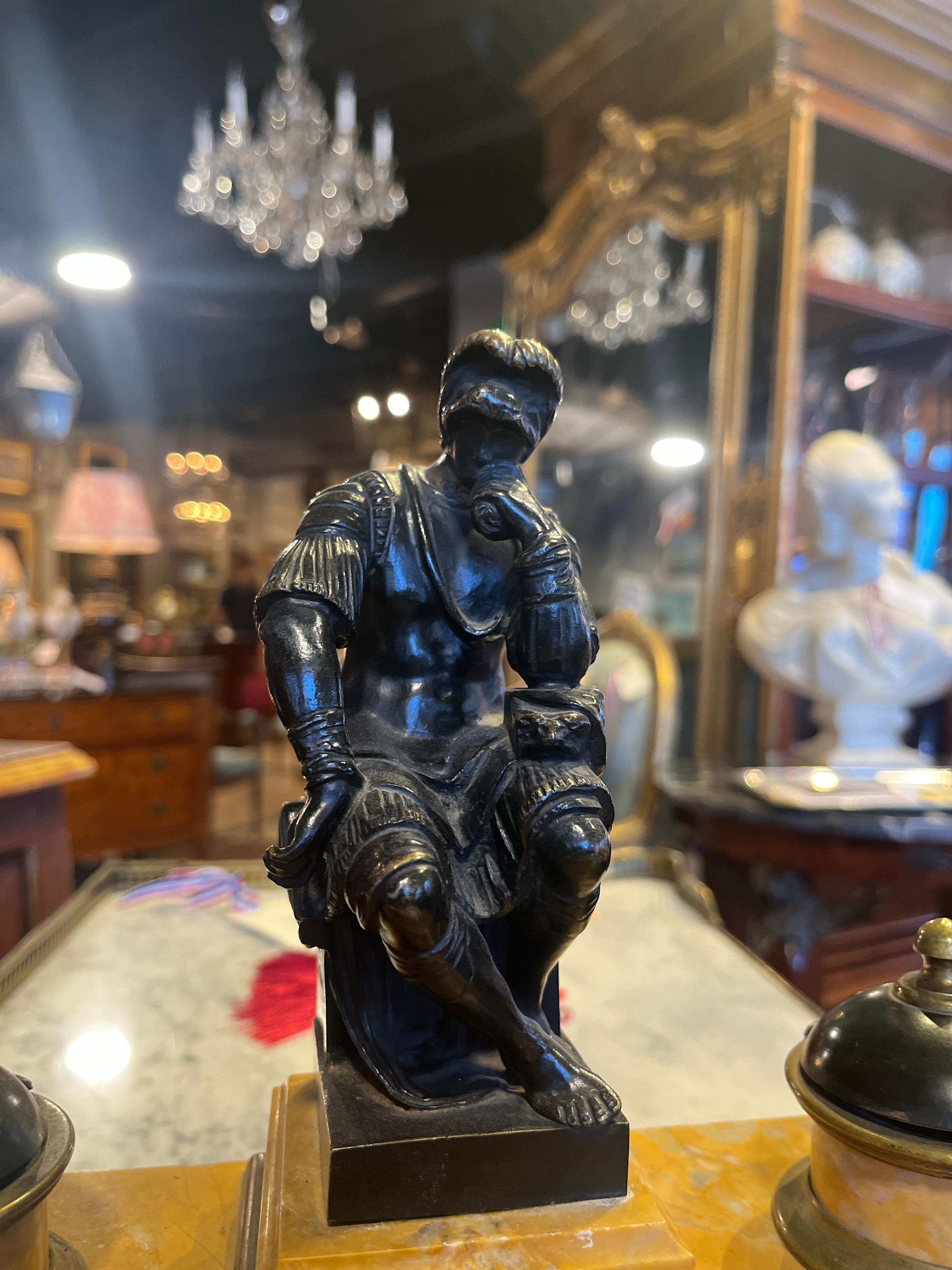 Italian Empire Bronze Sienna Marble Ink Well For Sale 1