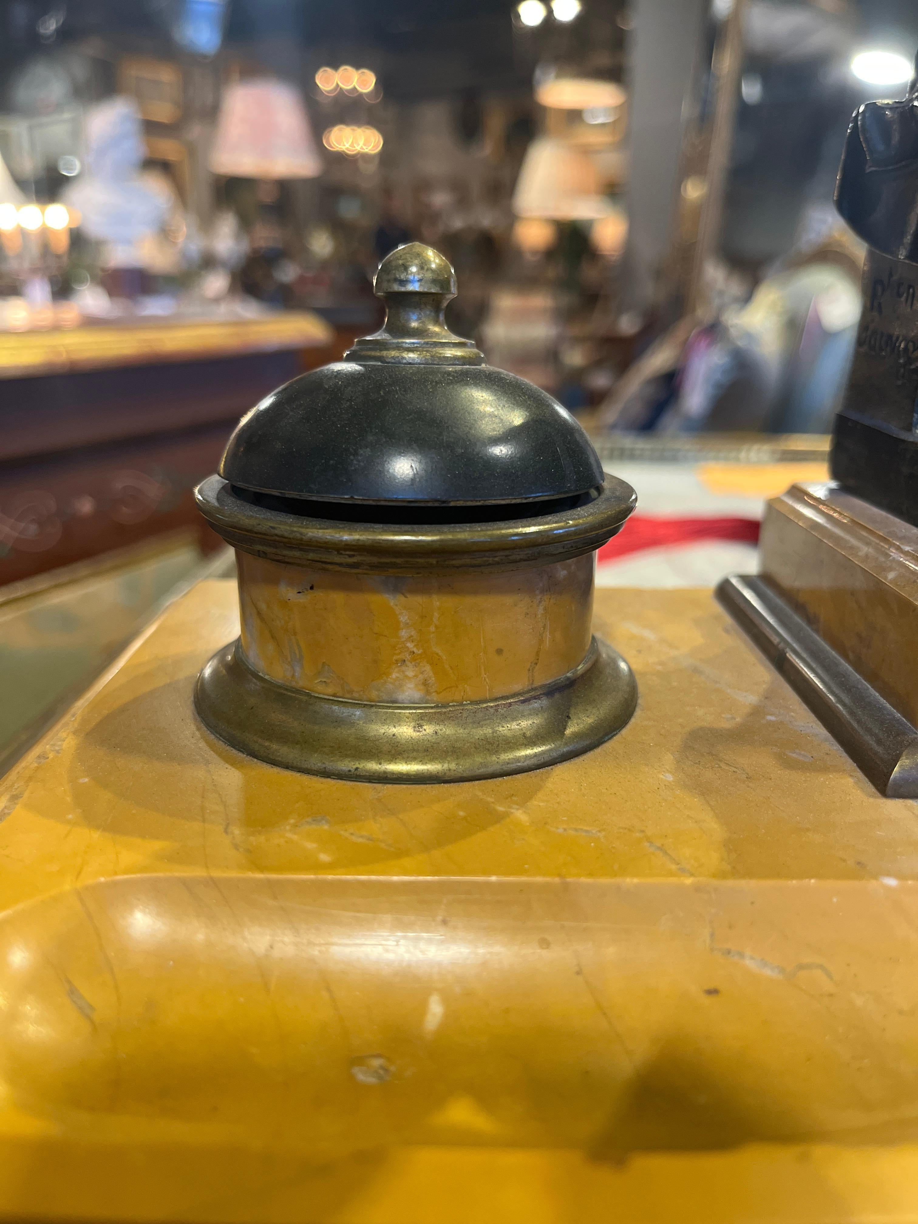 Italian Empire Bronze Sienna Marble Ink Well For Sale 2