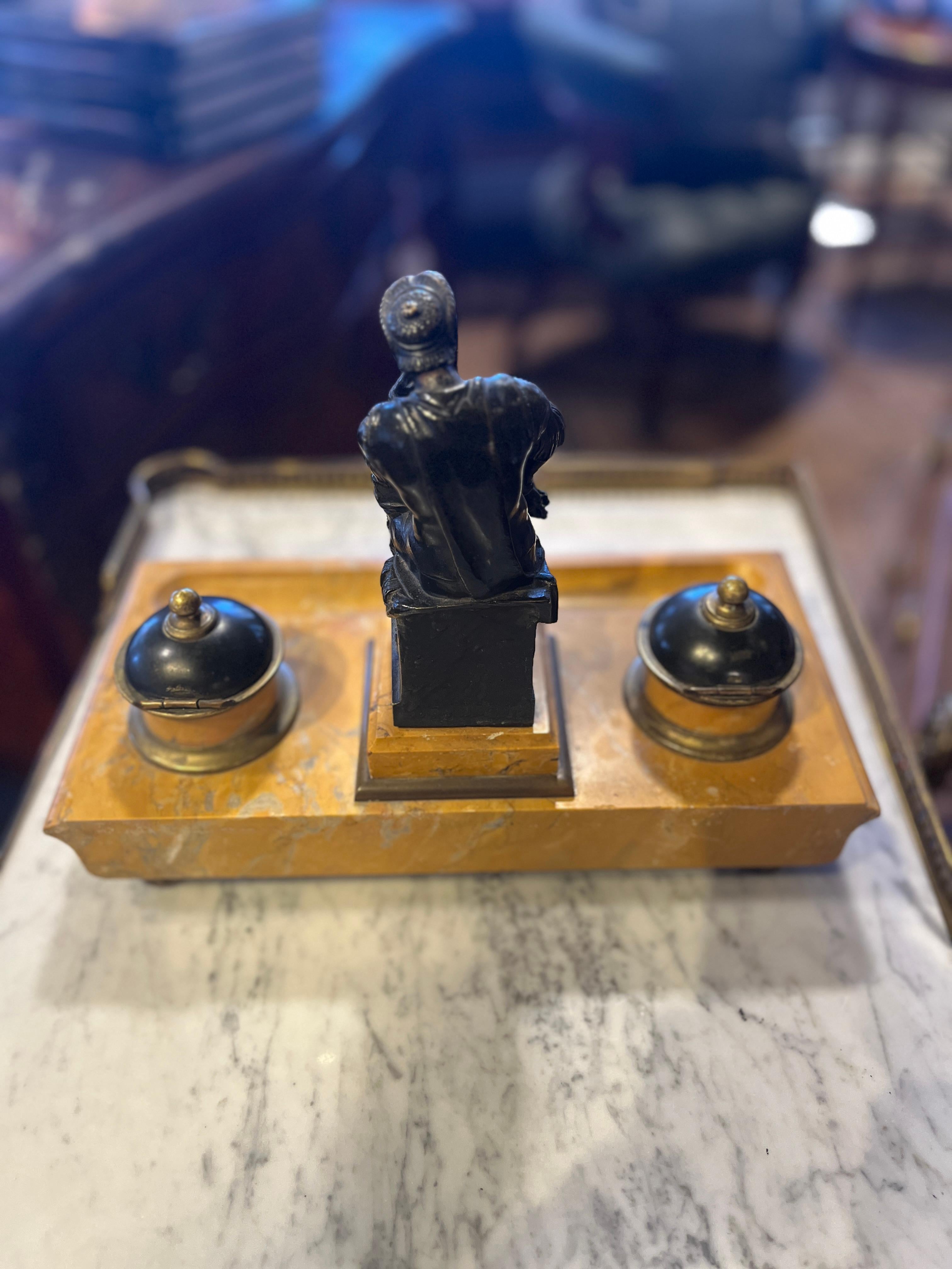 Italian Empire Bronze Sienna Marble Ink Well For Sale 4