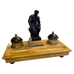 Italian Empire Bronze Sienna Marble Ink Well