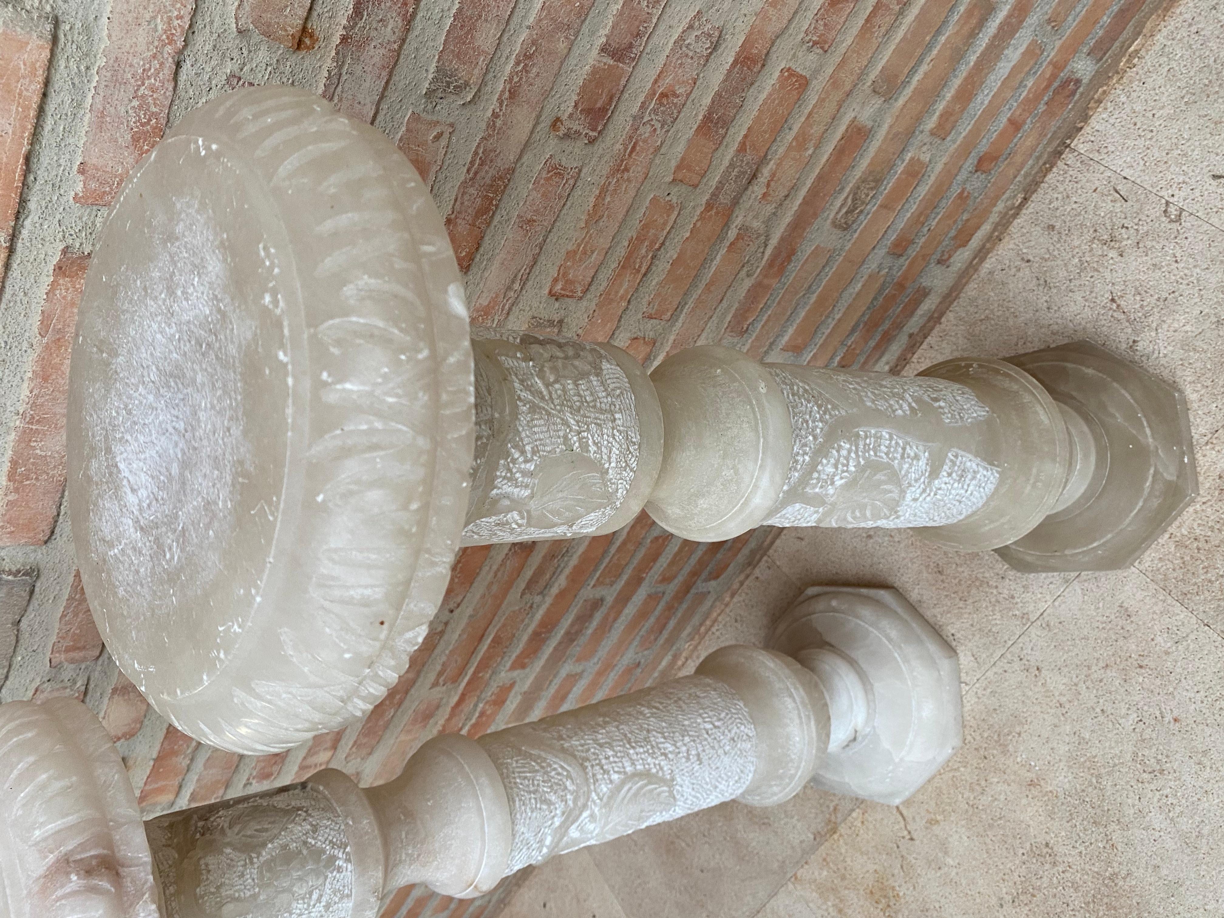 Italian Empire Carved Carrara Marble Pedestal Tables, 1890s, Set of 2 In Good Condition For Sale In Miami, FL