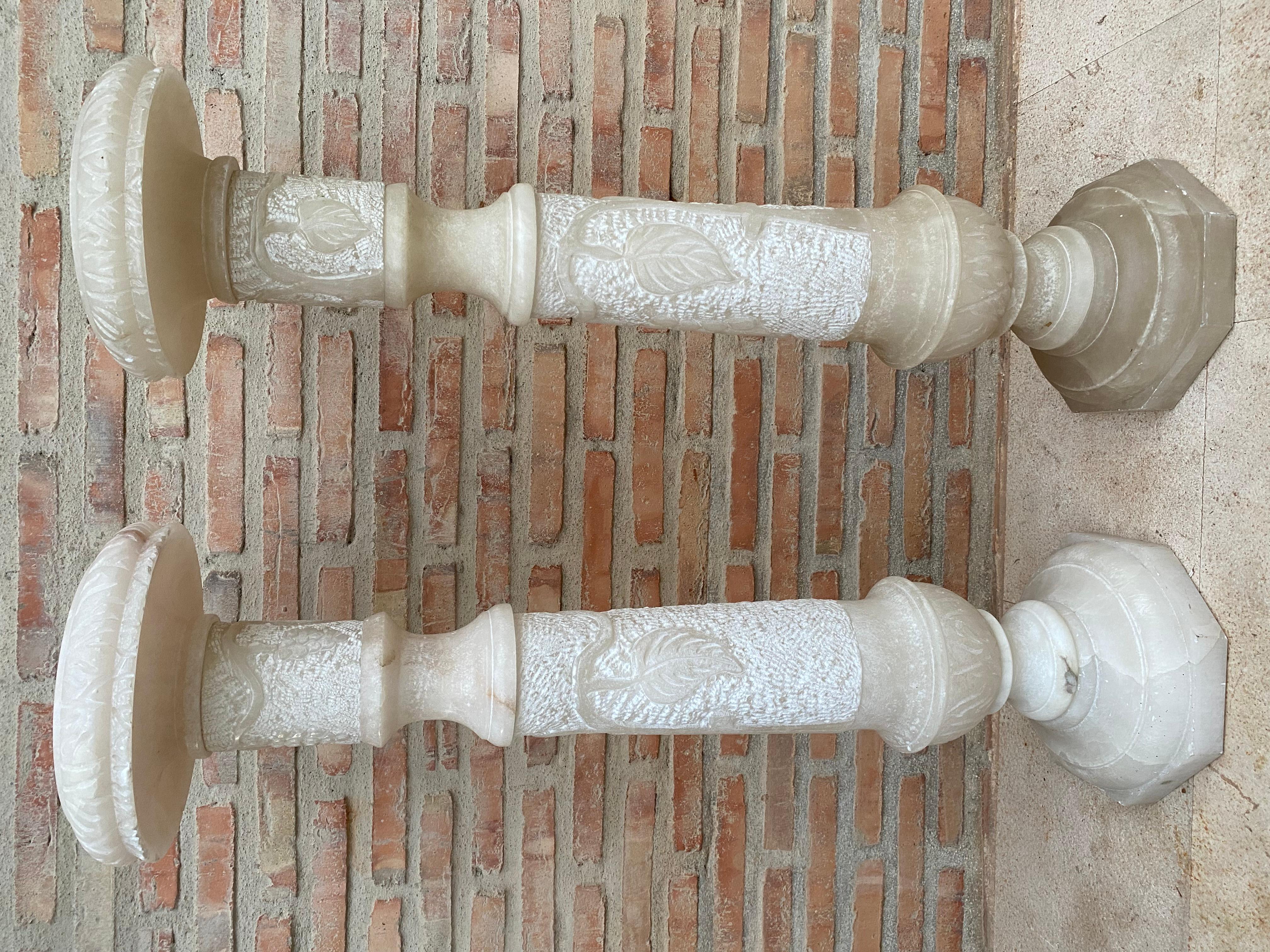 Italian Empire Carved Carrara Marble Pedestal Tables, 1890s, Set of 2 For Sale 2