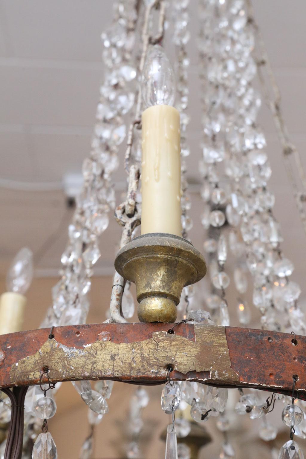 19th Century Italian Empire Iron and Crystal Chandelier from Lucca