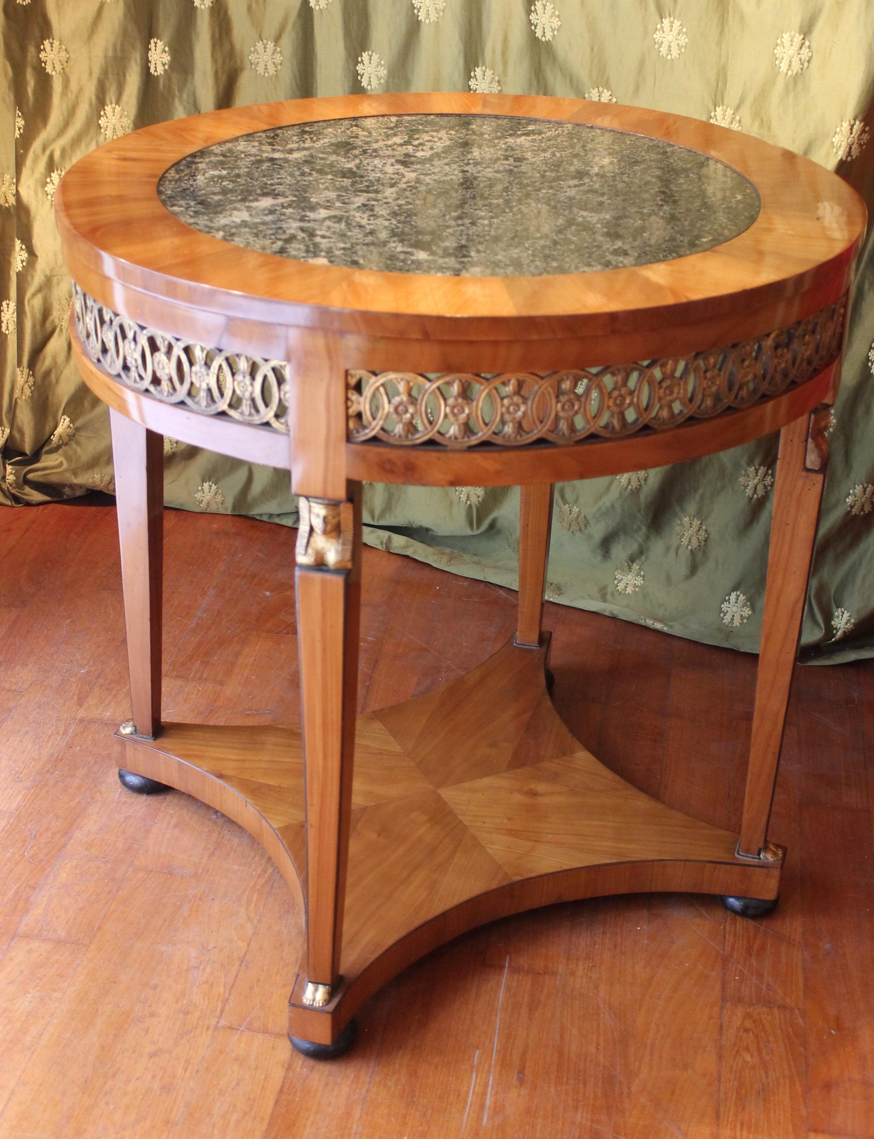 Italian Empire Cherrywood and Giltwood Centre Table with Dark Green Marble Top 7