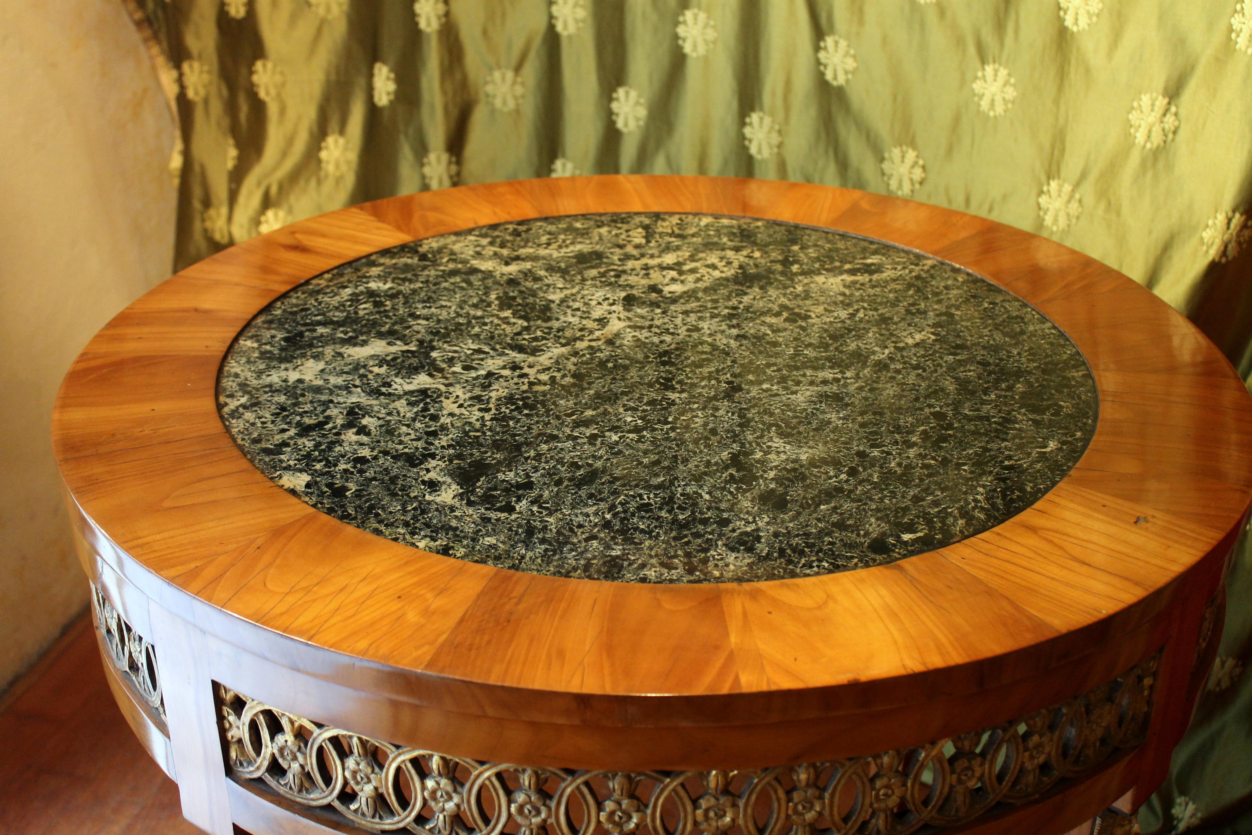 Italian Empire Cherrywood and Giltwood Centre Table with Dark Green Marble Top 1