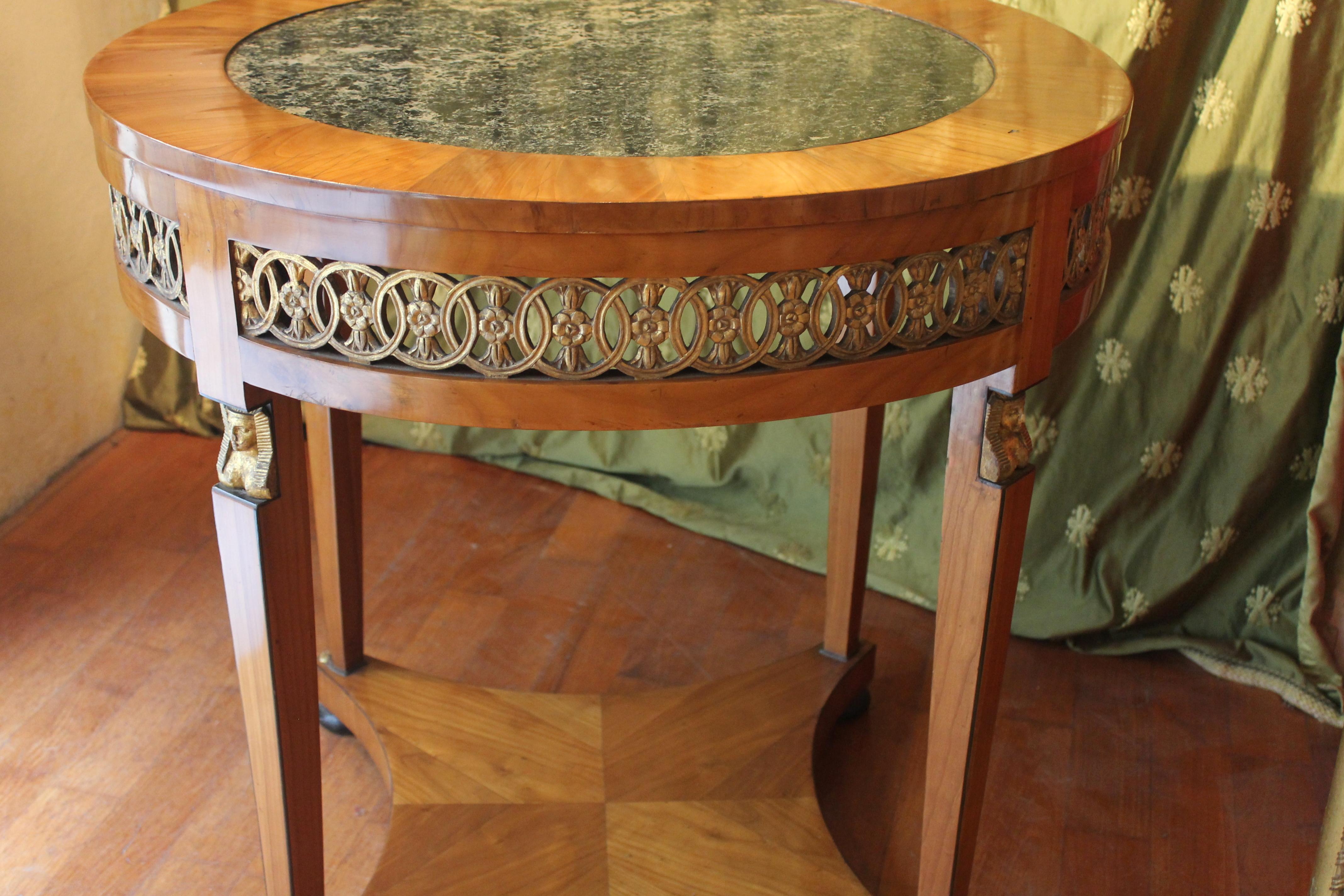 Italian Empire Cherrywood and Giltwood Centre Table with Dark Green Marble Top 4