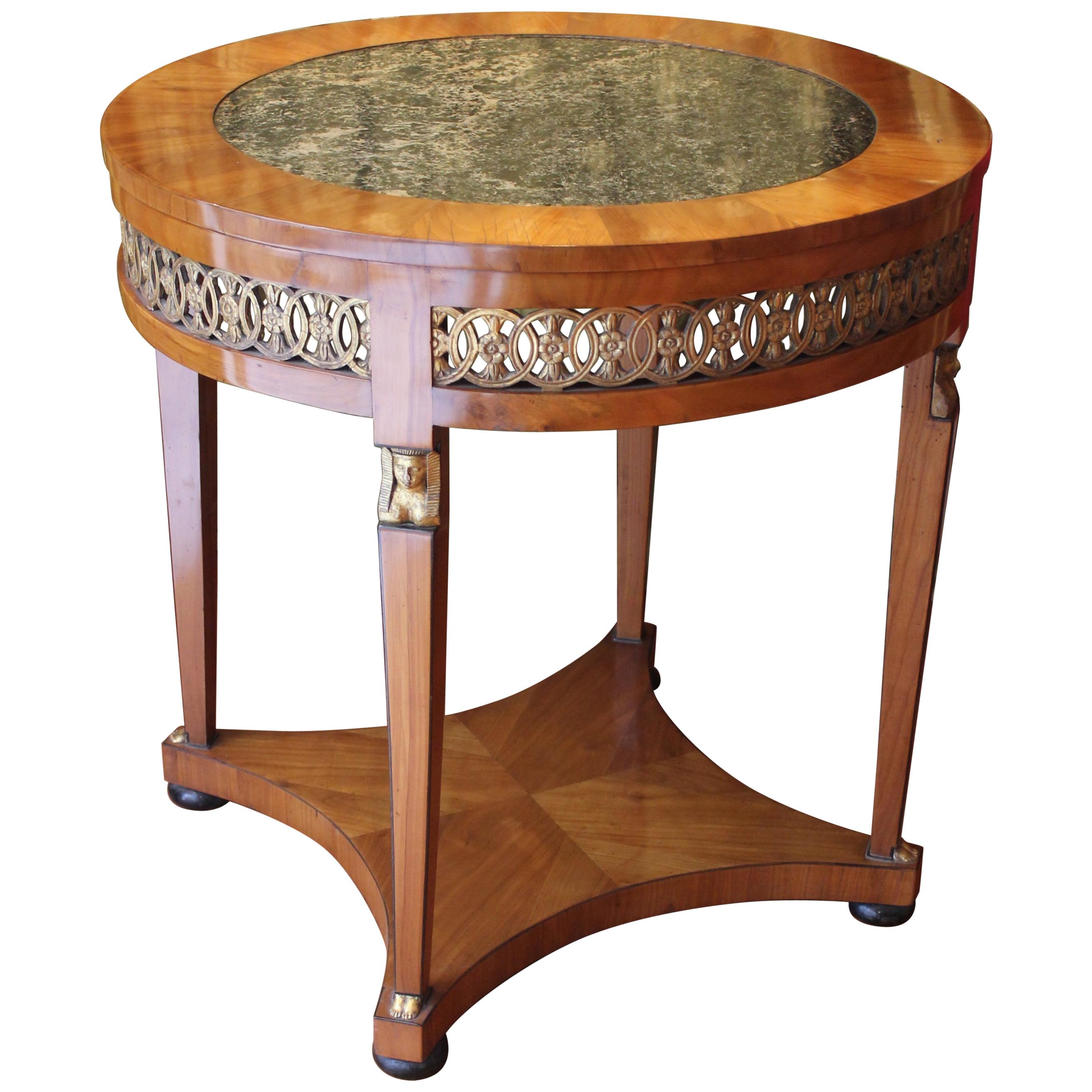 Italian Empire Cherrywood and Giltwood Centre Table with Dark Green Marble Top