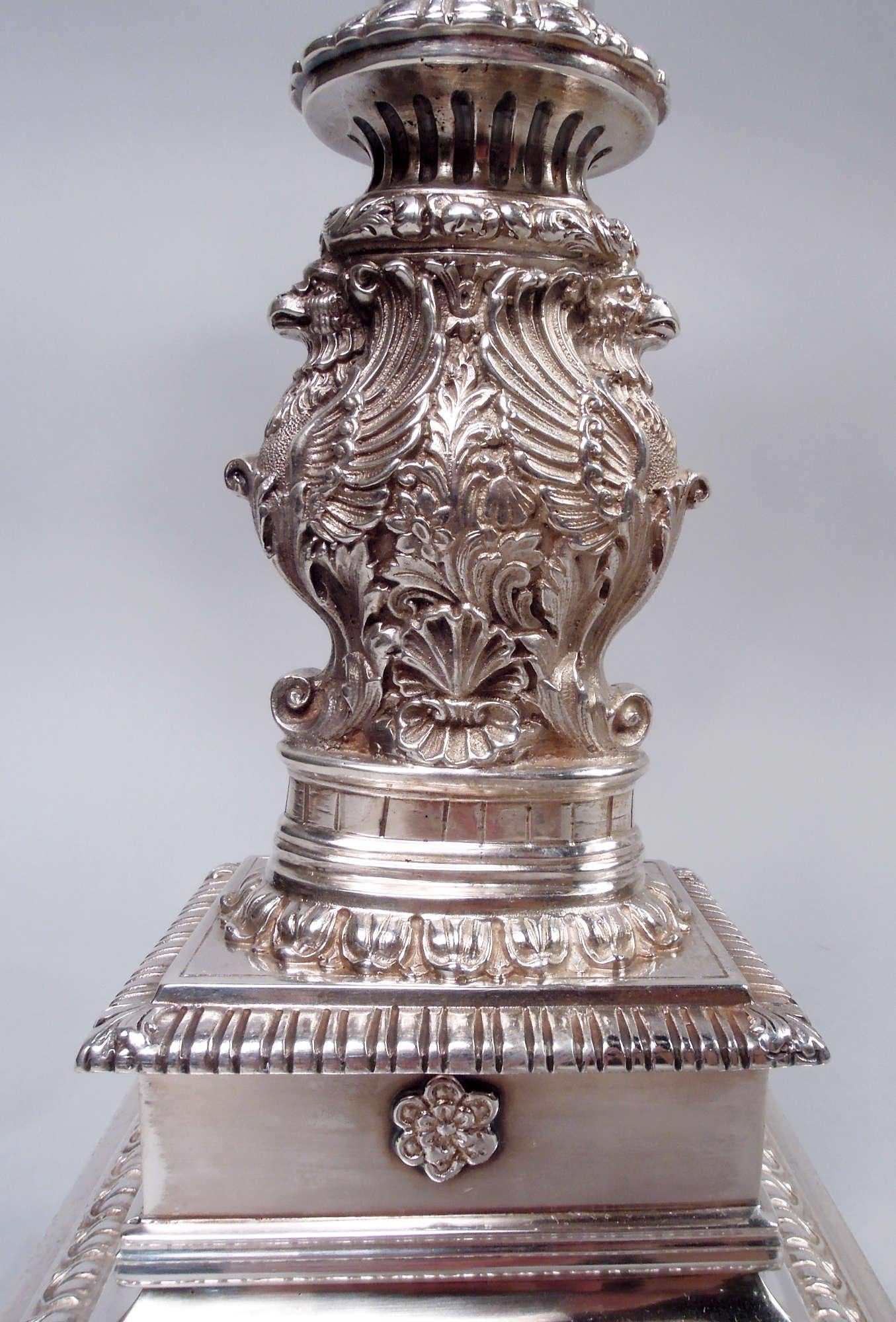 Italian Empire Classical Sterling Silver 5-Light Candelabrum For Sale 1