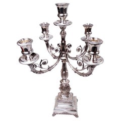 Chandelier Empire italien classique en argent sterling à 5 lumières