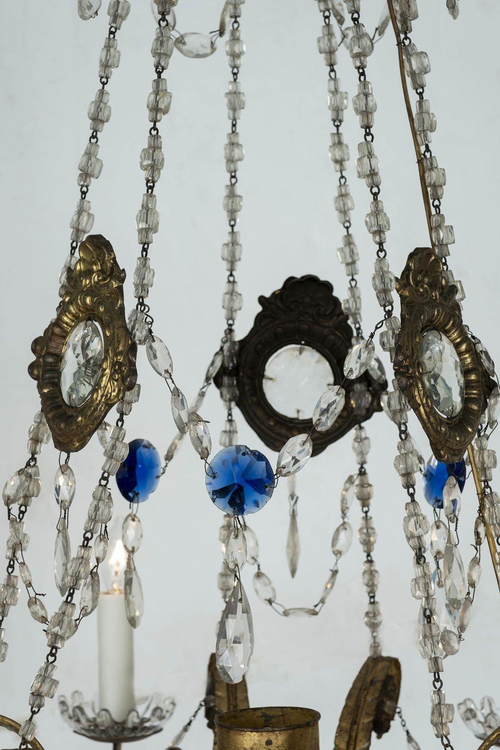 Italian Empire Crystal Beaded and Gilt-Tole Chandelier For Sale 5