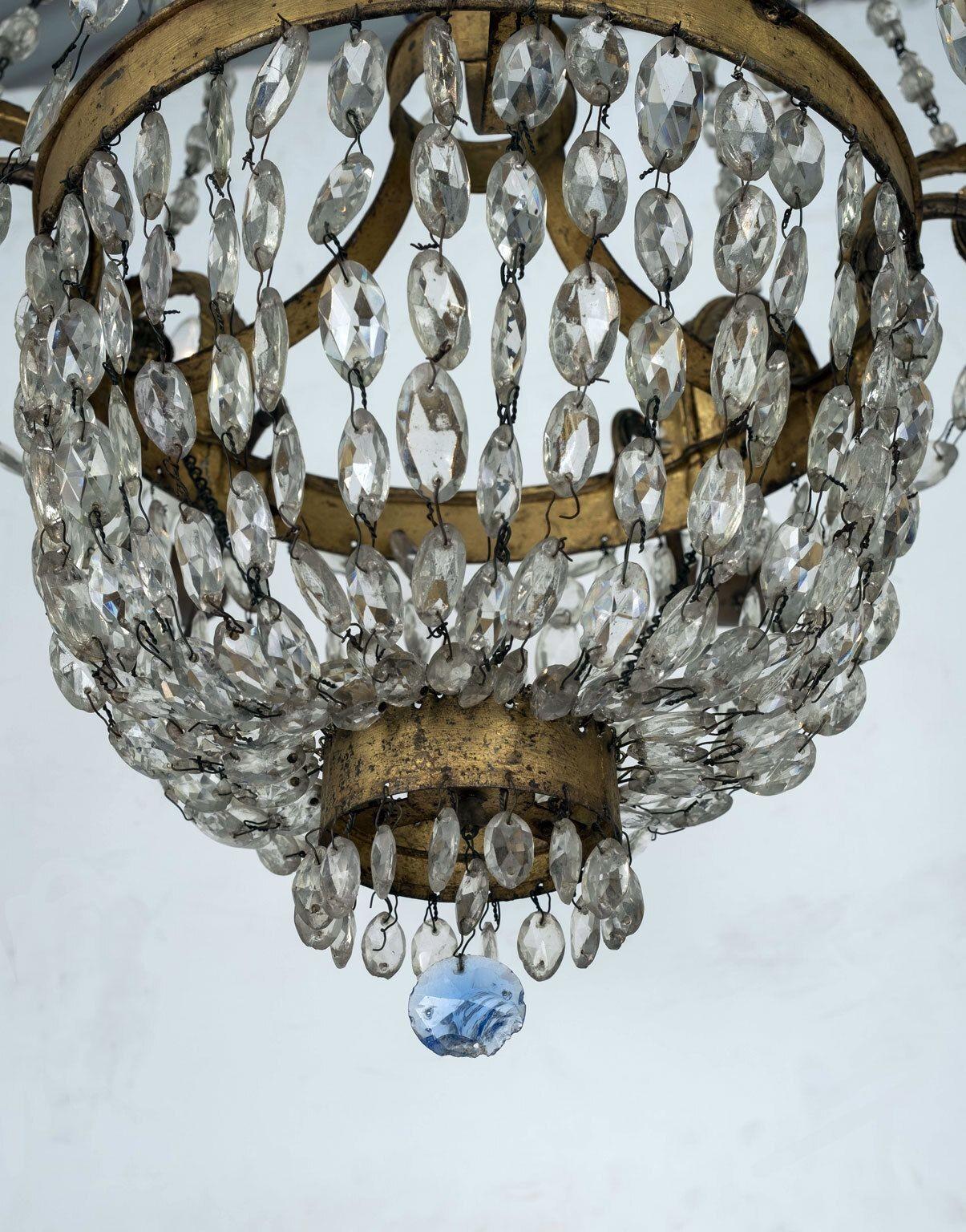 Mid-19th Century Italian Empire Crystal Beaded and Gilt-Tole Chandelier For Sale