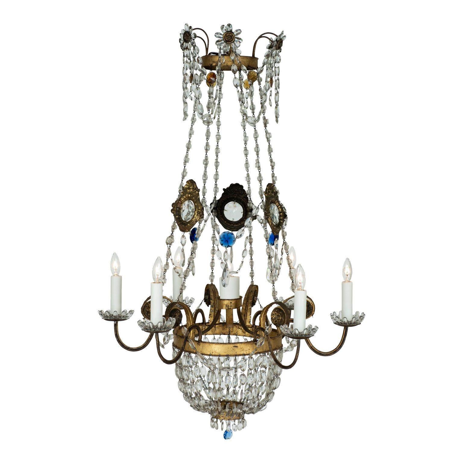 Italian Empire Crystal Beaded and Gilt-Tole Chandelier For Sale 3