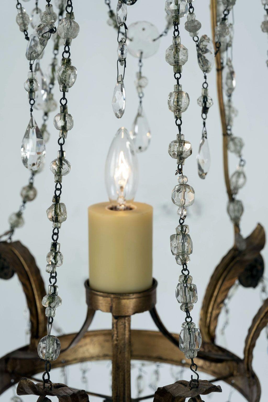 Hand-Painted Italian Empire Crystal Single-Light Chandelier For Sale