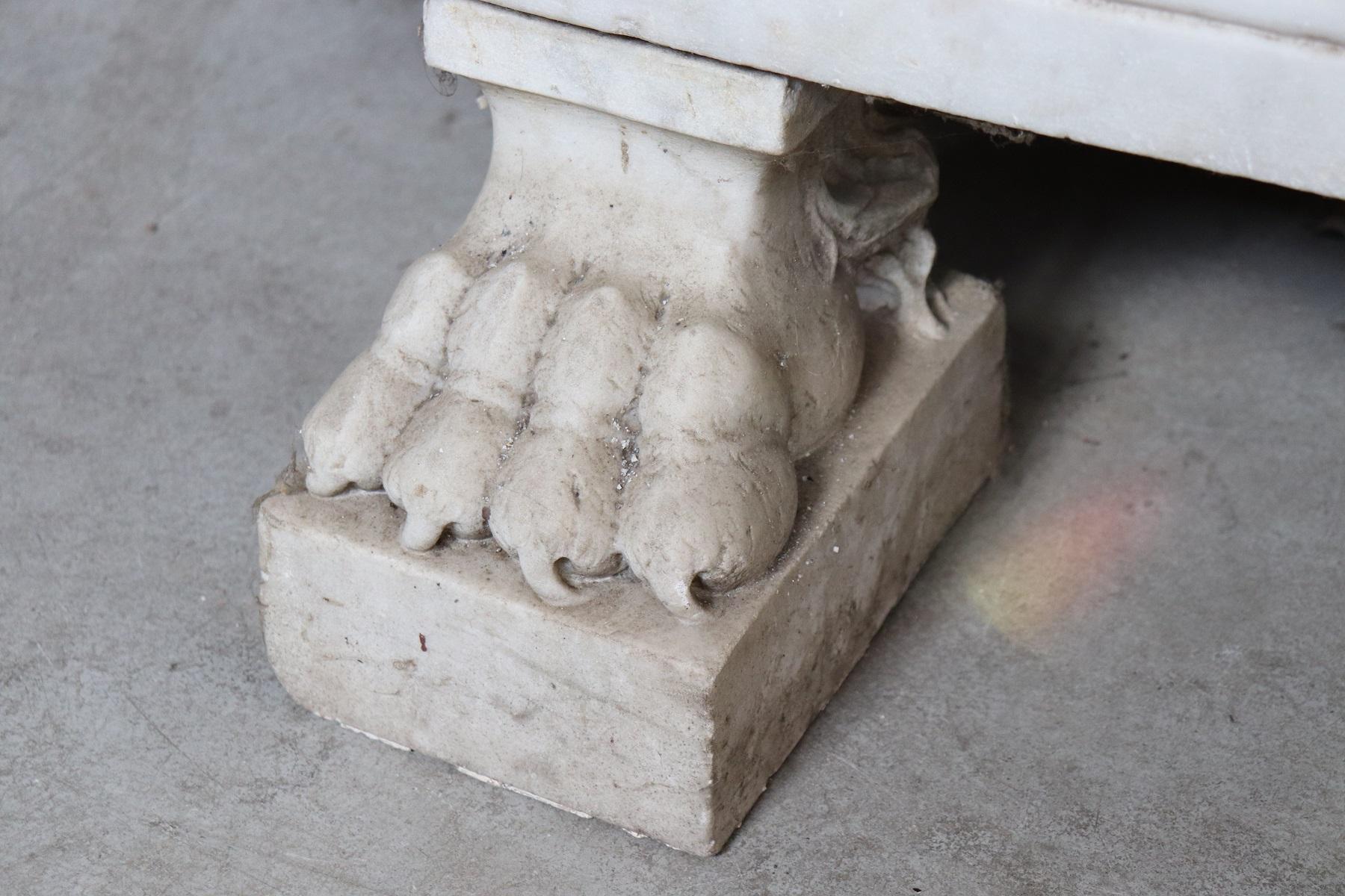 Italian Empire Hand Carved White Carrara Marble Bathtub with Lion Heads 1