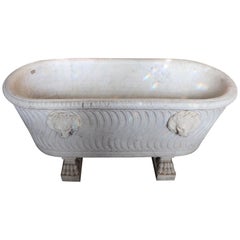 Used Italian Empire Hand Carved White Carrara Marble Bathtub with Lion Heads
