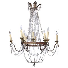 Italian Empire Iron and Crystal Chandelier from Lucca