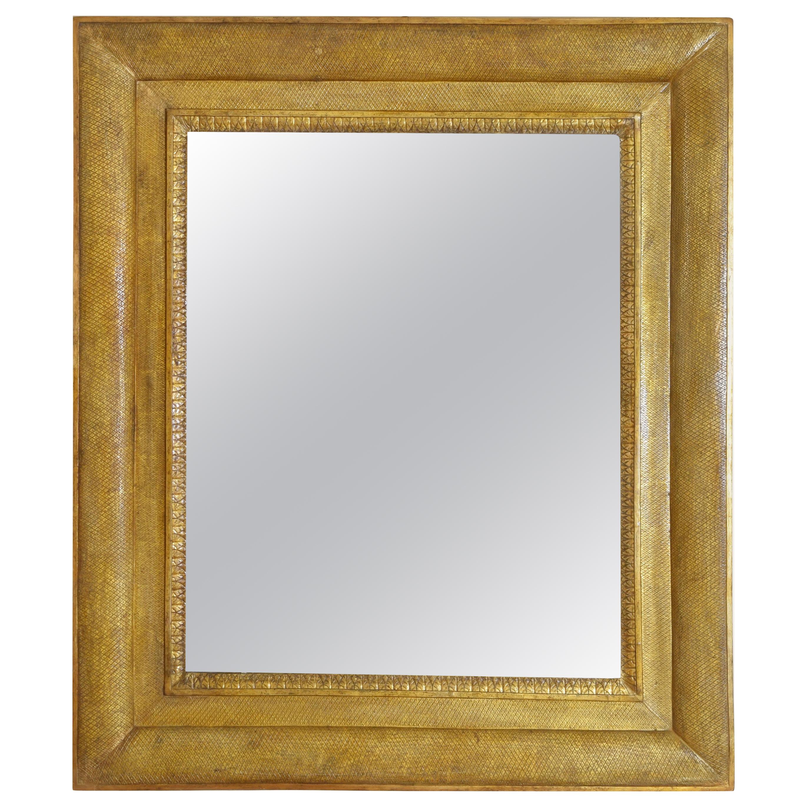 Italian Empire Large Precisely Incised Gilt Gesso Wall Mirror Early 19th Century