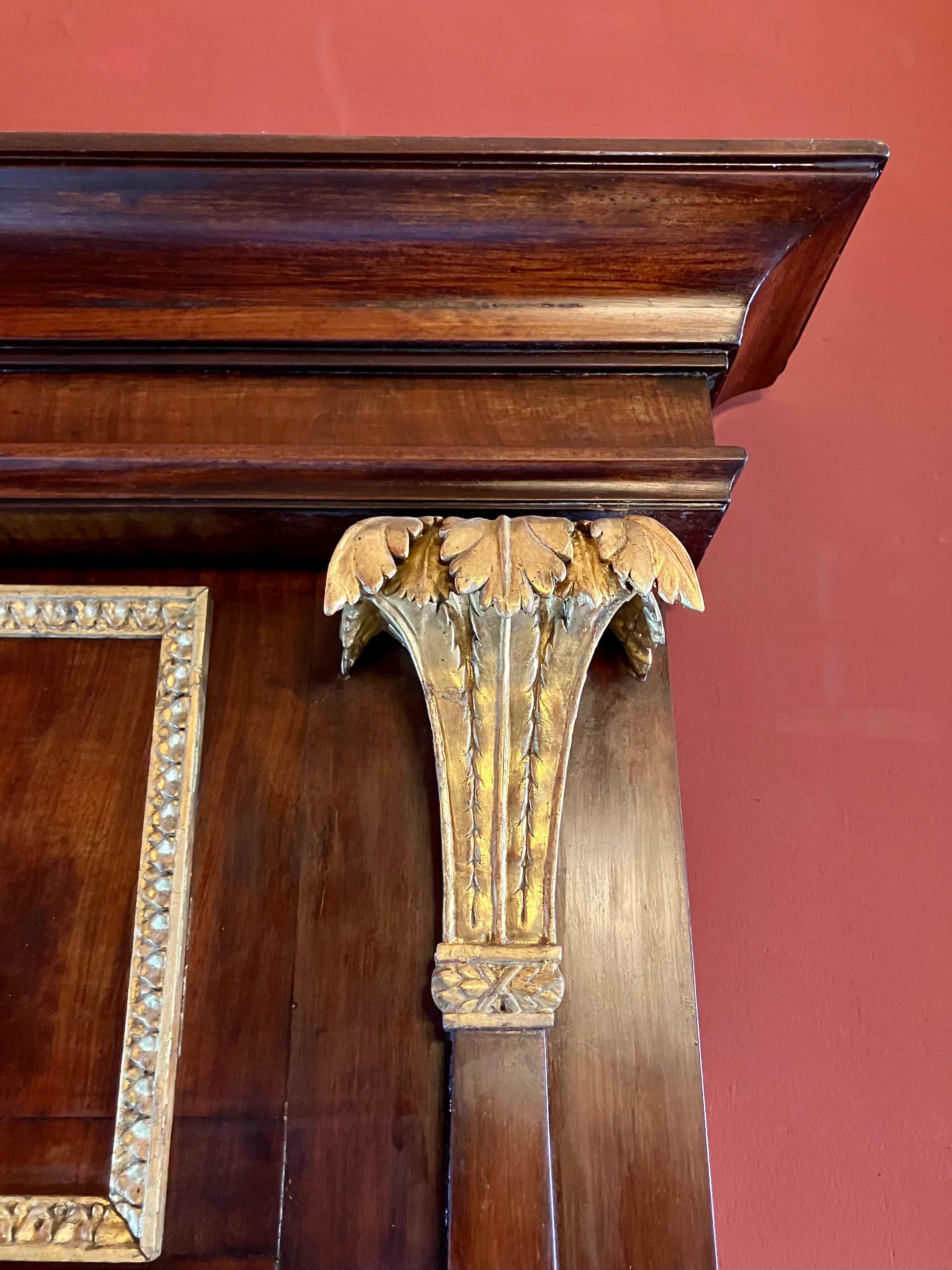 Italian Empire Mahogany and Parcel Gilt Console with Mirror, Carrara Marble Top For Sale 6