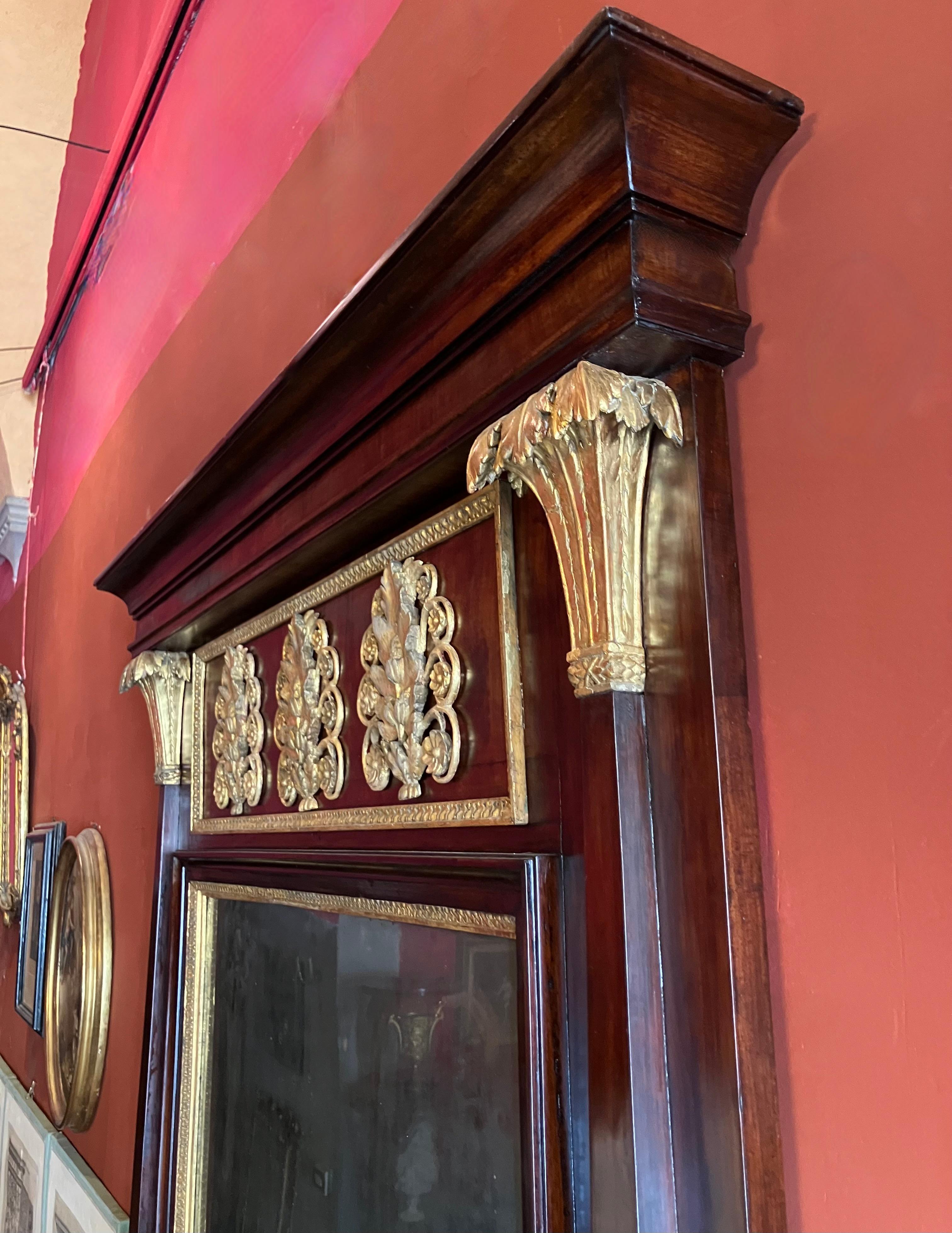 Italian Empire Mahogany and Parcel Gilt Console with Mirror, Carrara Marble Top For Sale 7