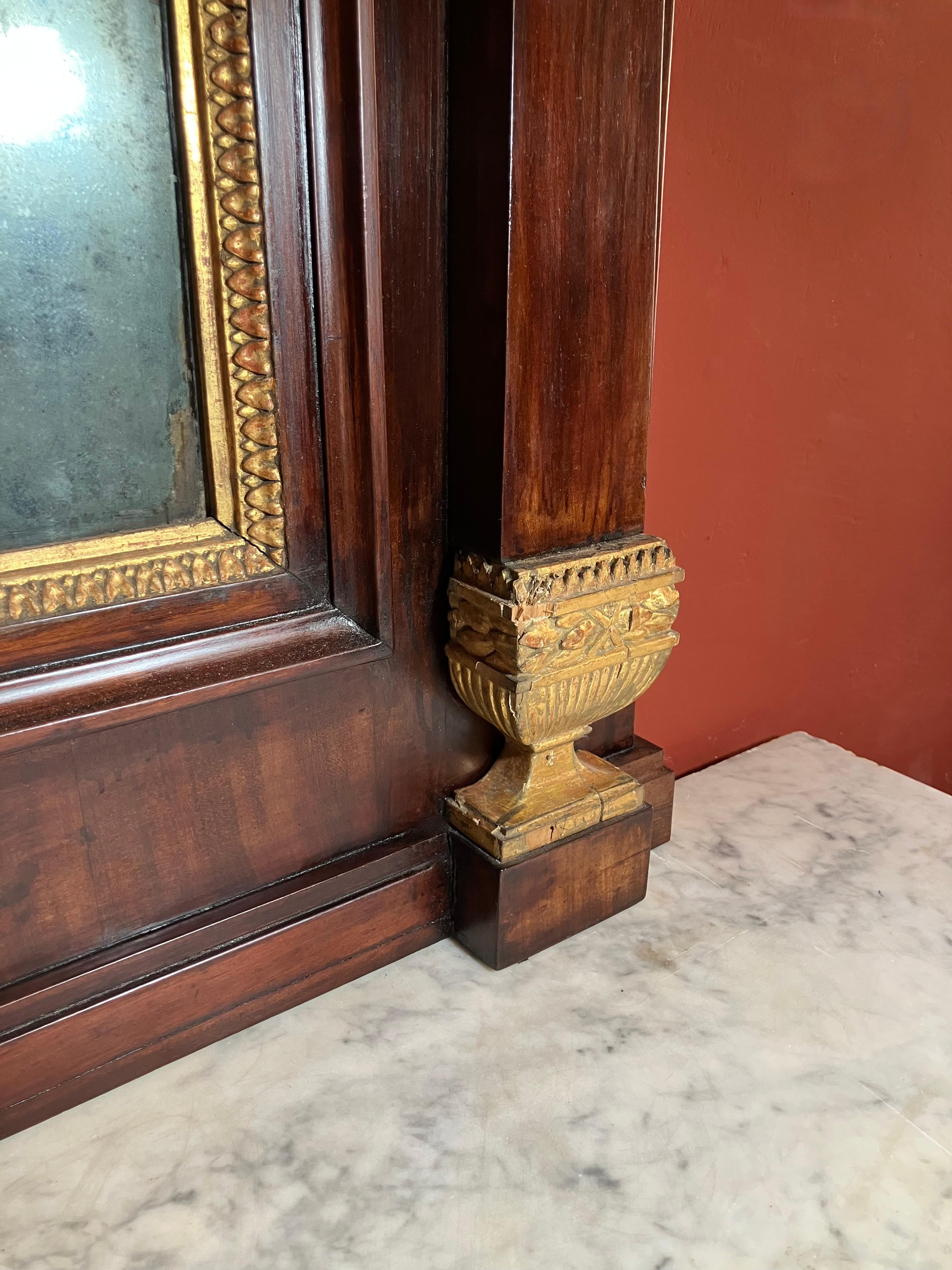 Italian Empire Mahogany and Parcel Gilt Console with Mirror, Carrara Marble Top For Sale 12