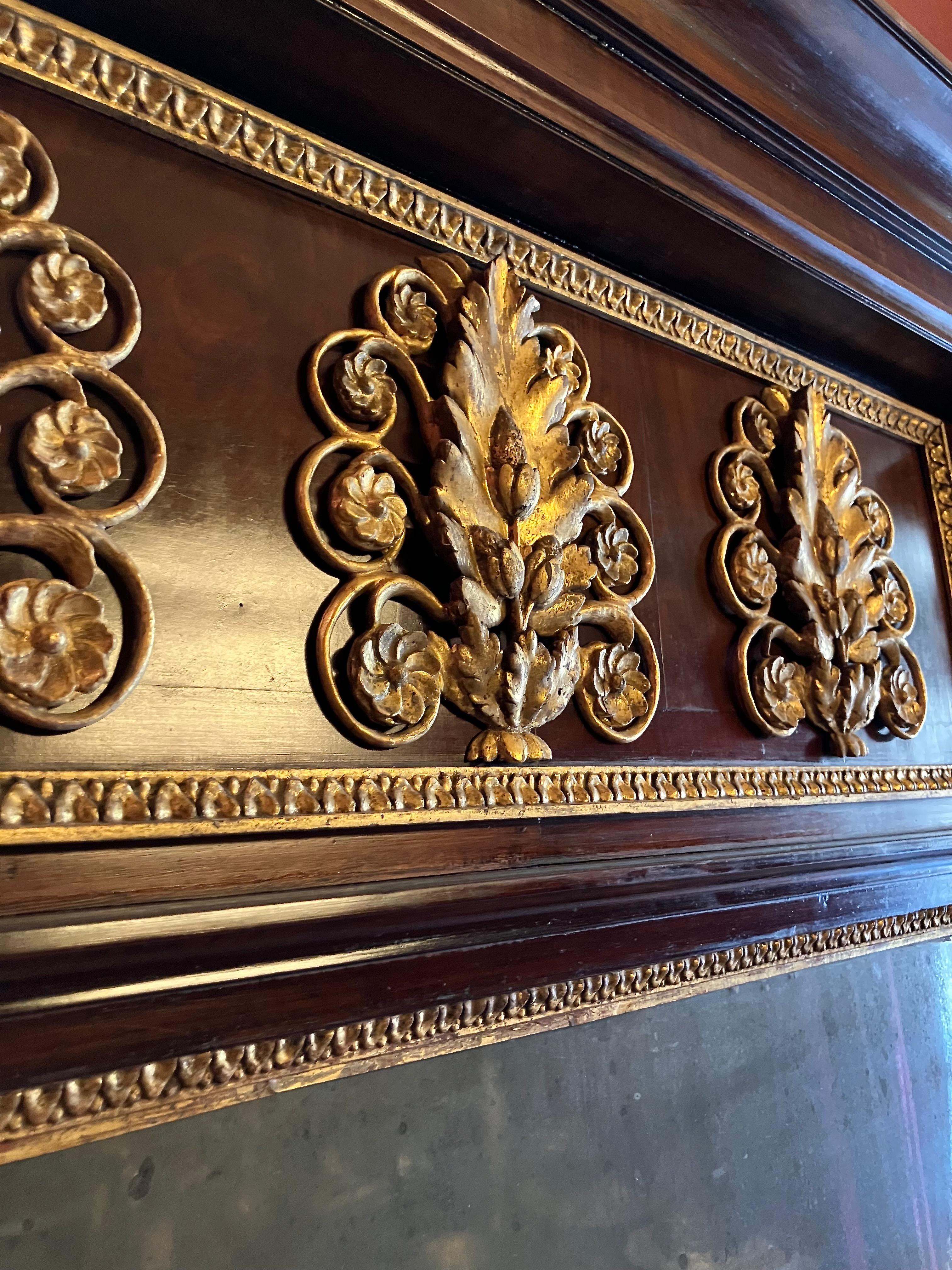18th Century Italian Empire Mahogany and Parcel Gilt Console with Mirror, Carrara Marble Top For Sale