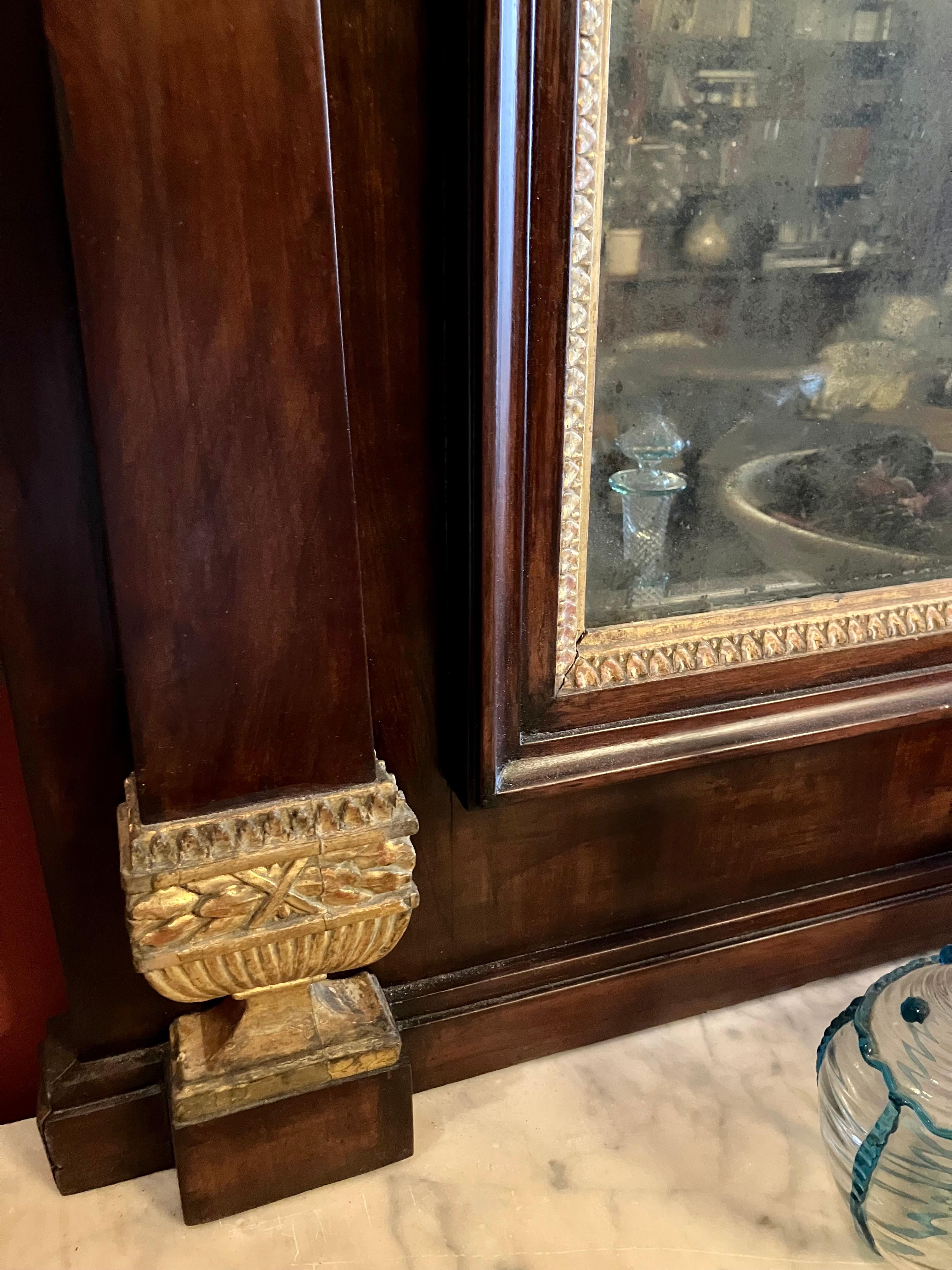 Italian Empire Mahogany and Parcel Gilt Console with Mirror, Carrara Marble Top For Sale 3