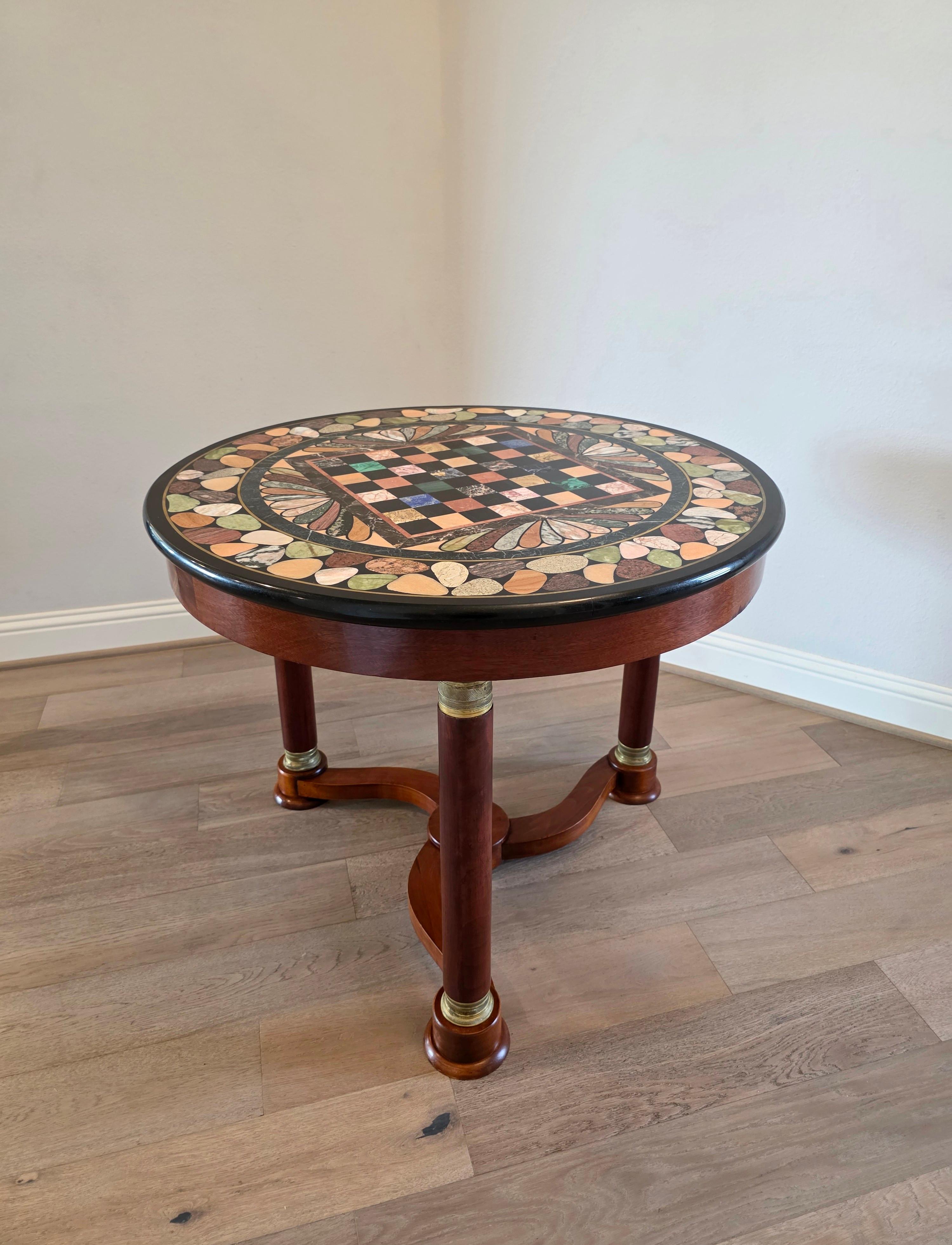 Italian Empire Mahogany Center Table Grand Tour Specimen Marble Chessboard Top For Sale 4