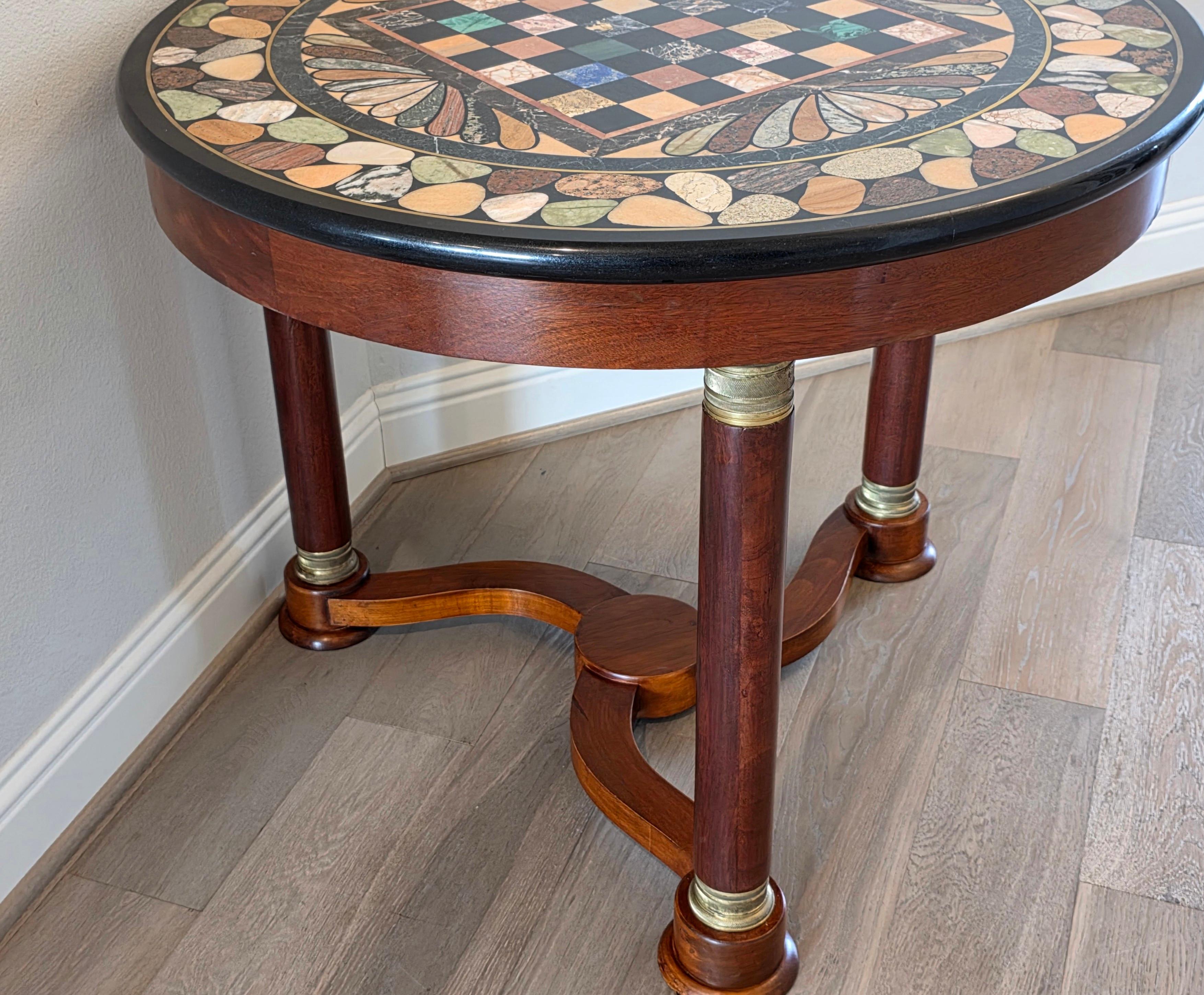 Italian Empire Mahogany Center Table Grand Tour Specimen Marble Chessboard Top For Sale 5