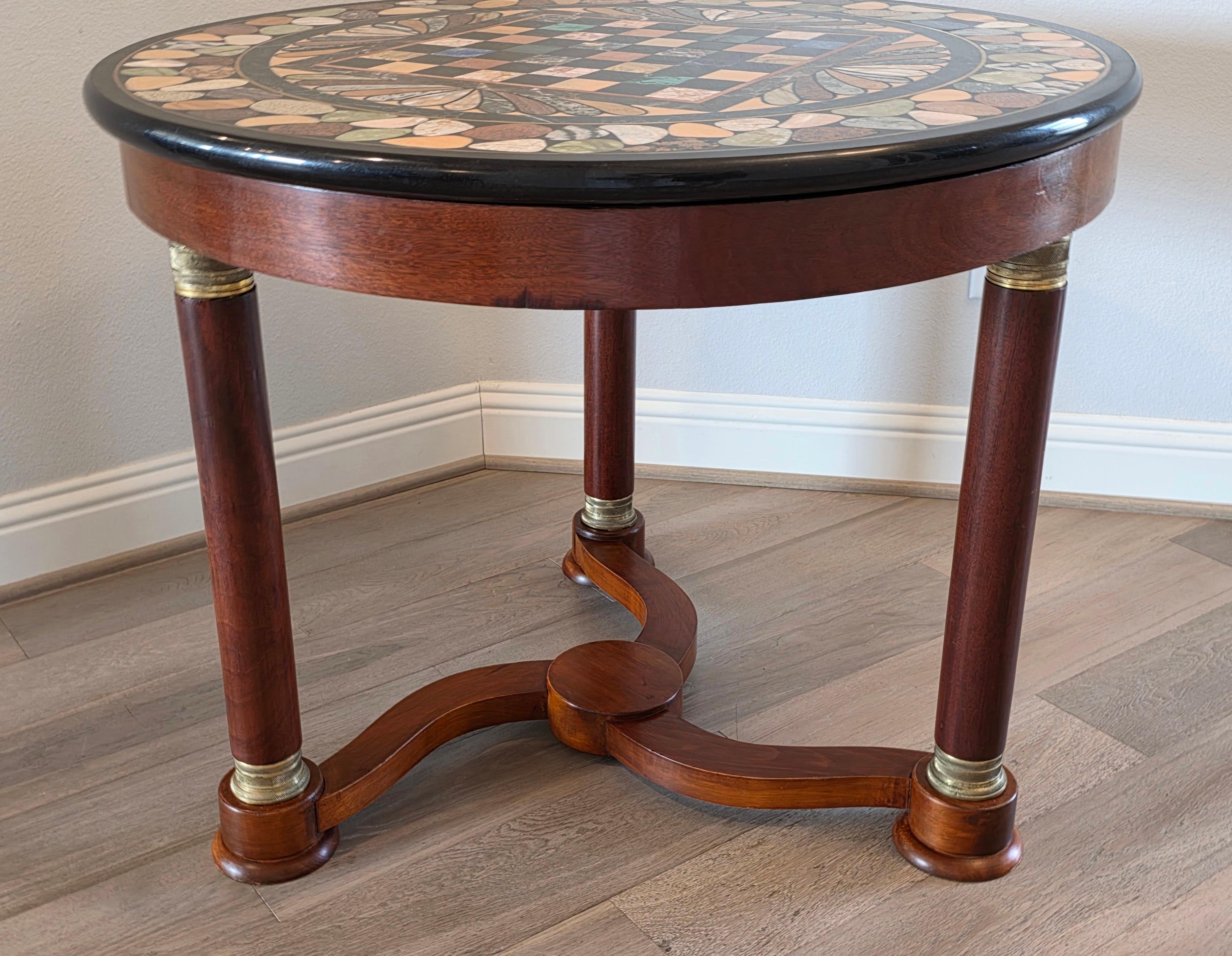Italian Empire Mahogany Center Table Grand Tour Specimen Marble Chessboard Top For Sale 6