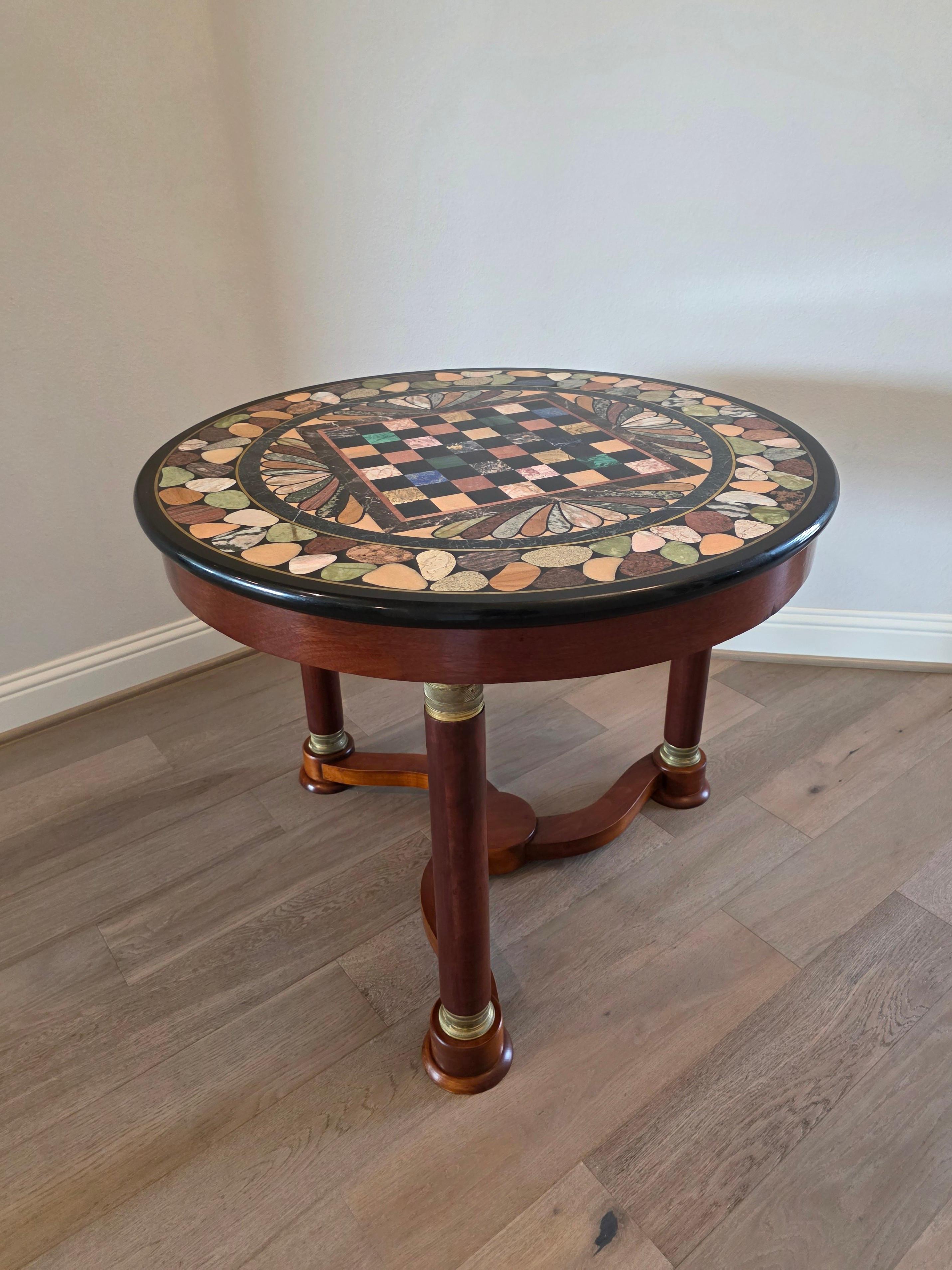 Italian Empire Mahogany Center Table Grand Tour Specimen Marble Chessboard Top For Sale 8
