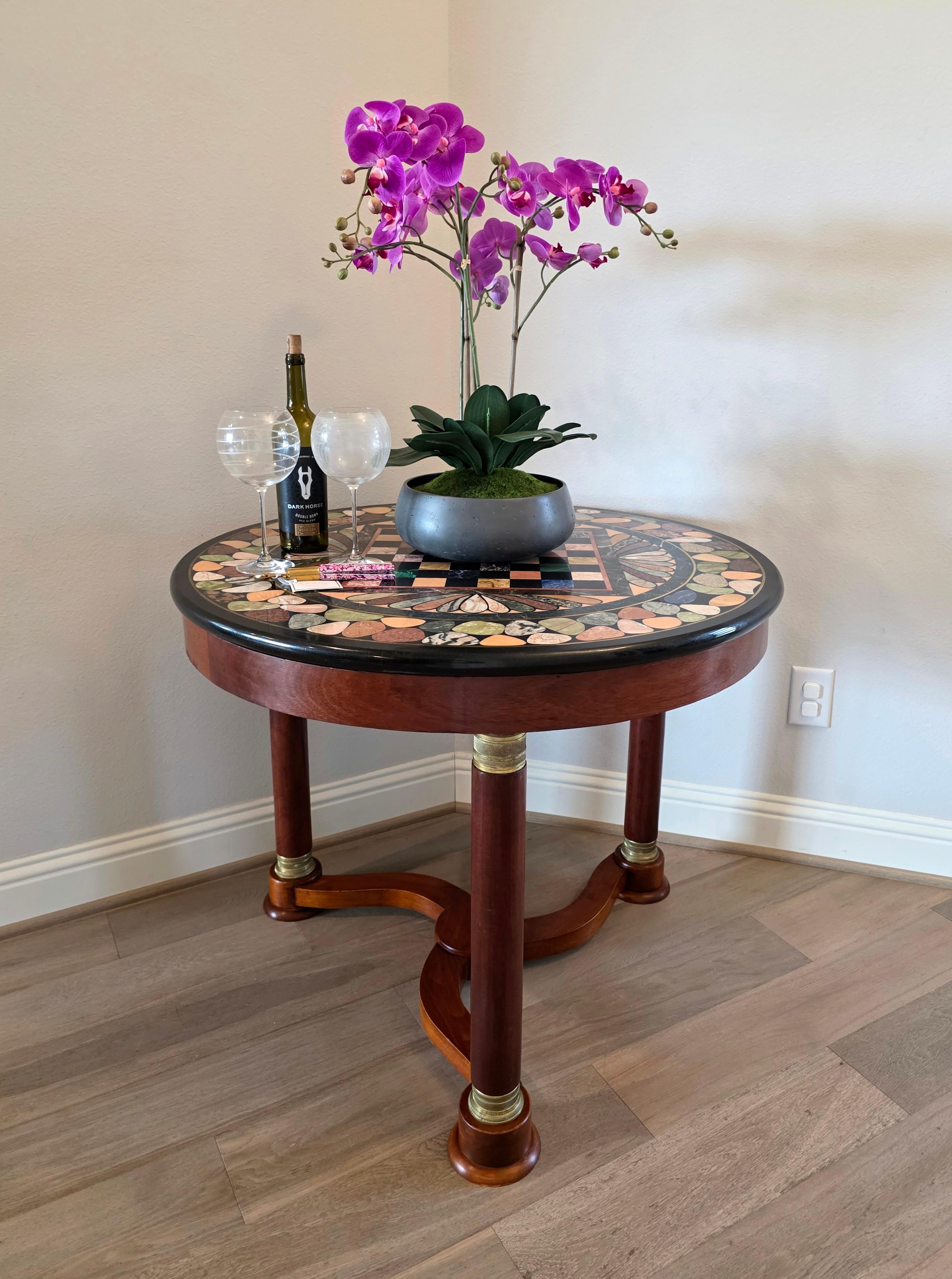 Italian Empire Mahogany Center Table Grand Tour Specimen Marble Chessboard Top For Sale 9